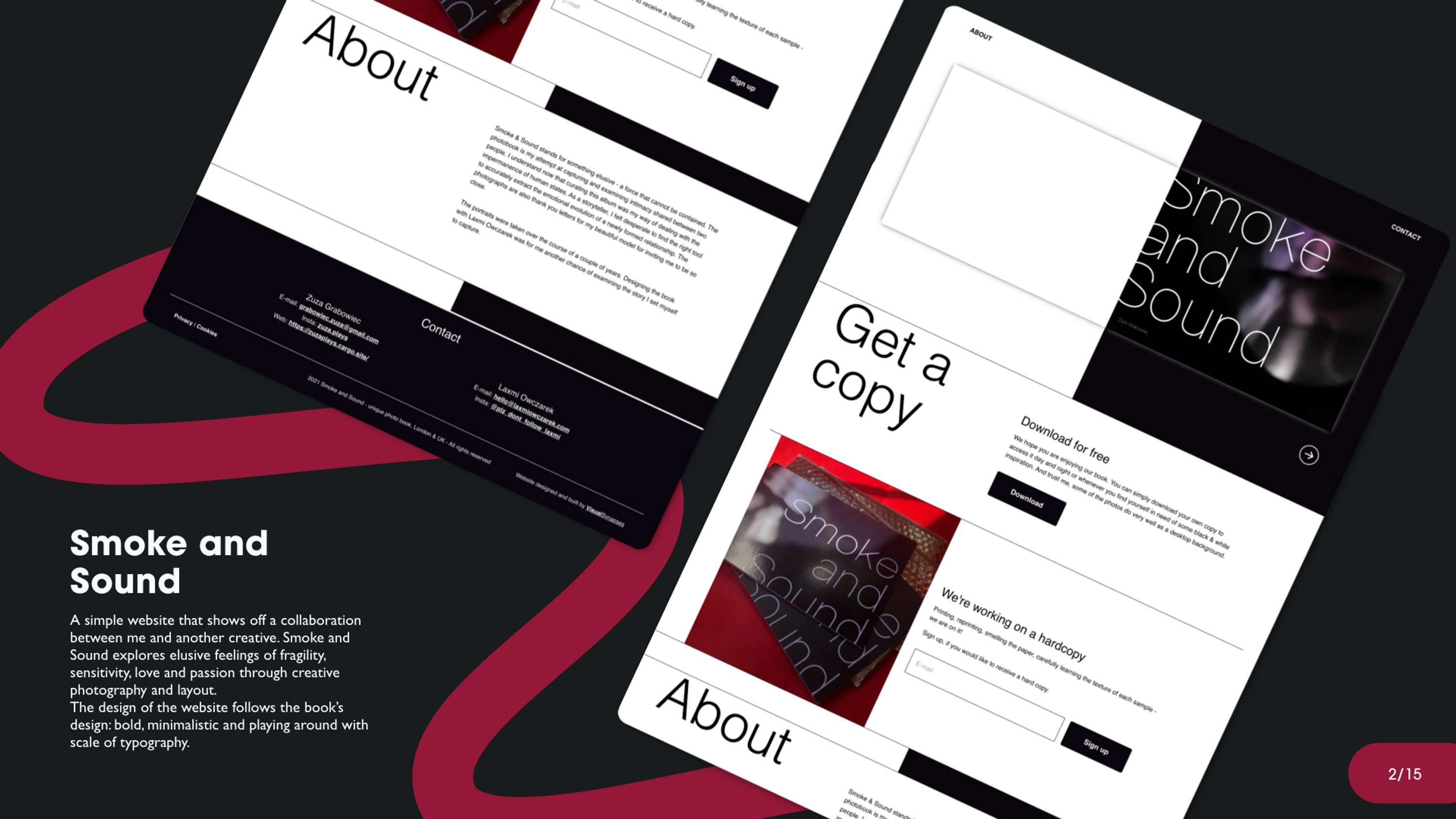 Website design for 'Smoke and Sound' by Laxmi Owczarek