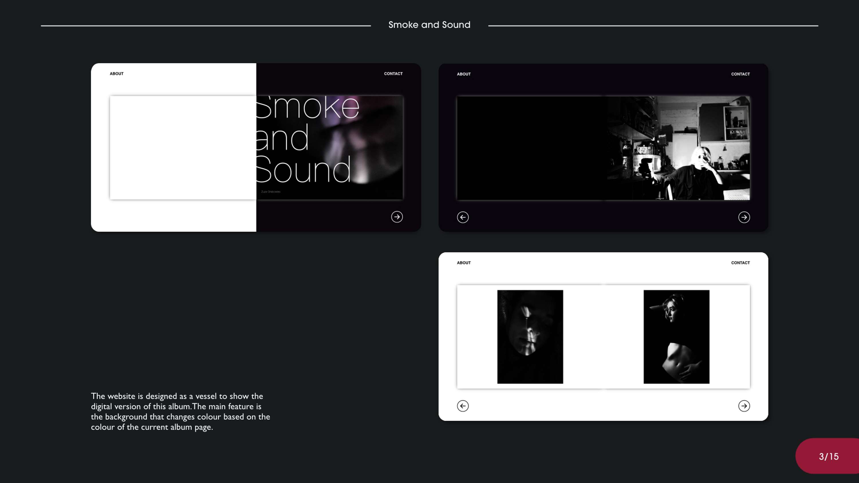 Website design for 'Smoke and Sound' by Laxmi Owczarek