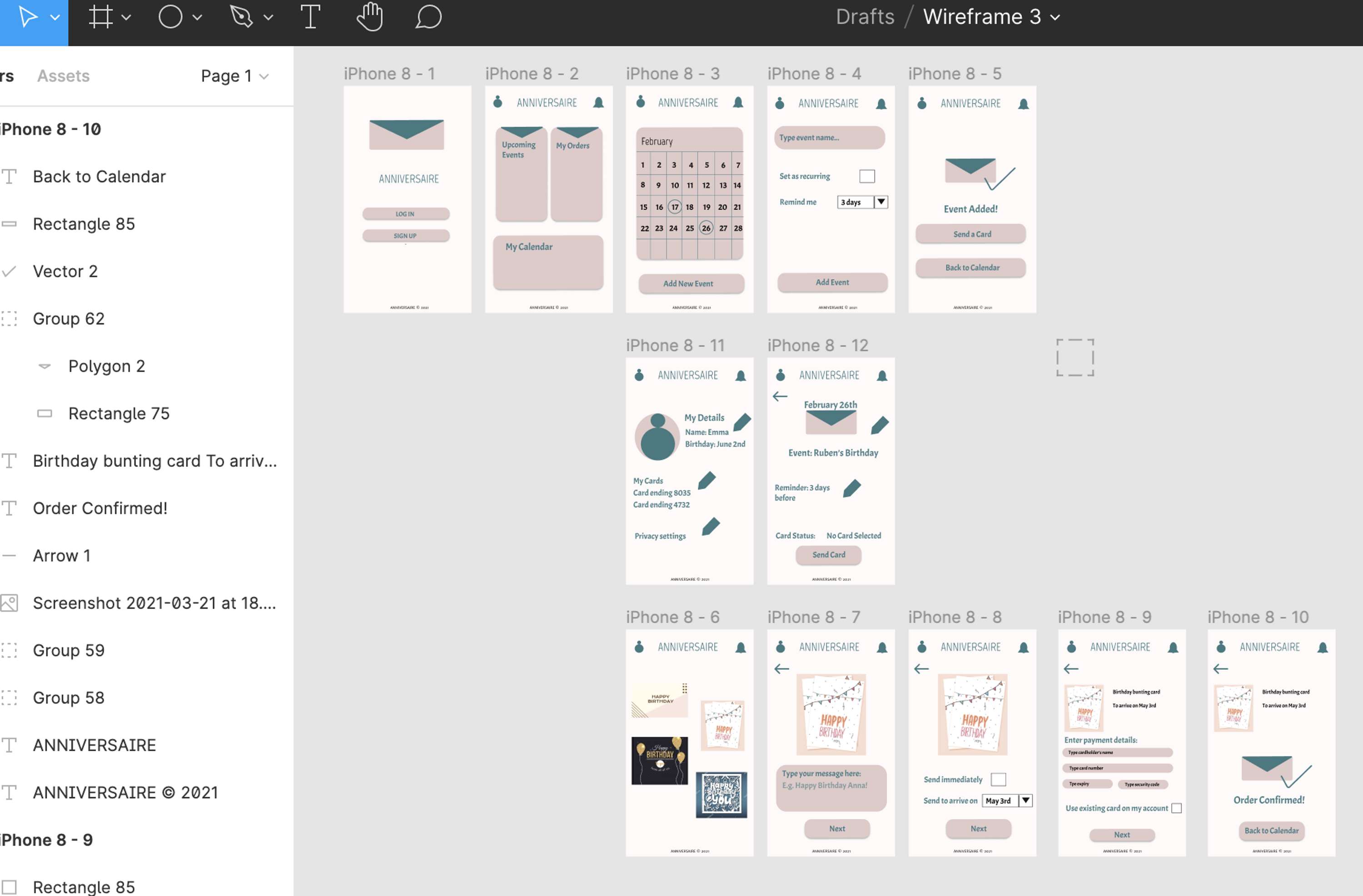 Anniversaire - UX App Prototype by Emma Thomas