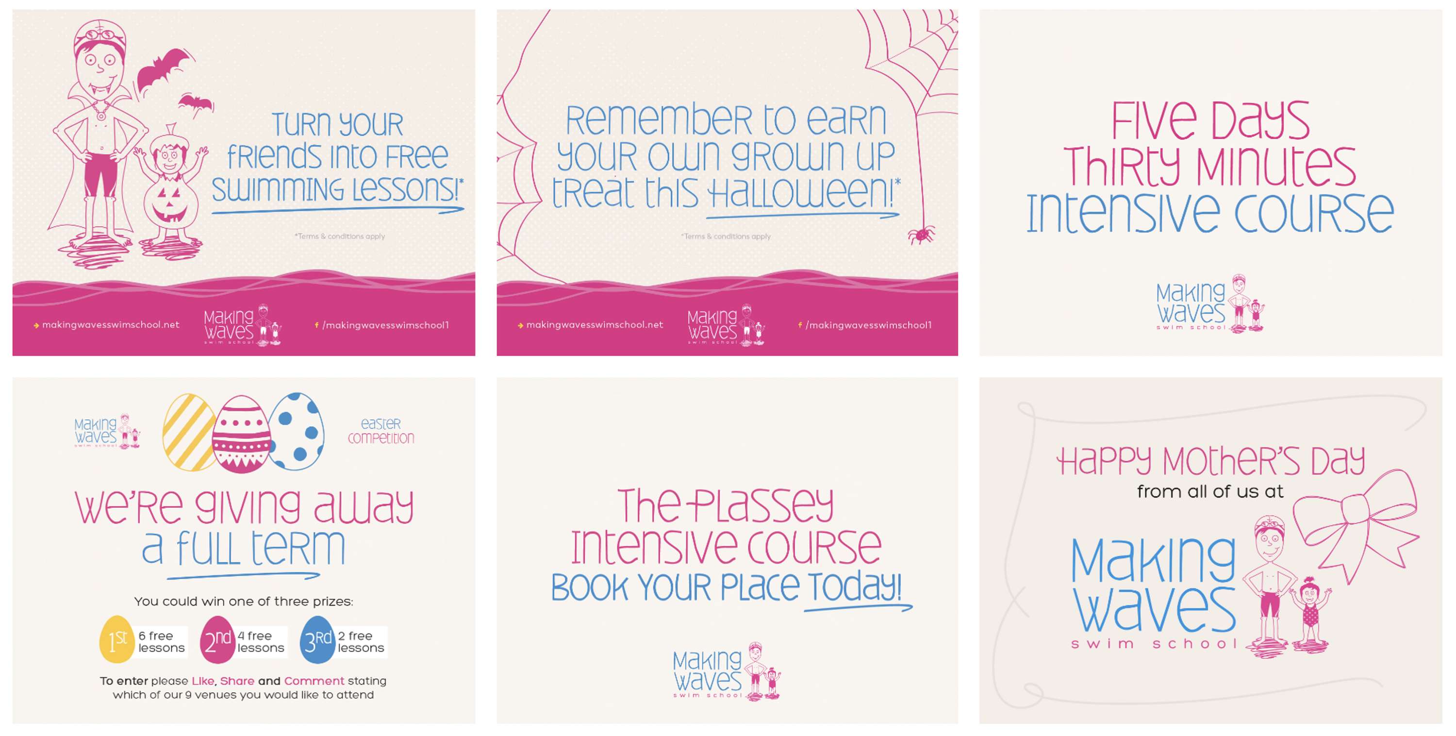 Fun branding and all round design for Making Waves Swim School by Livia Lucie