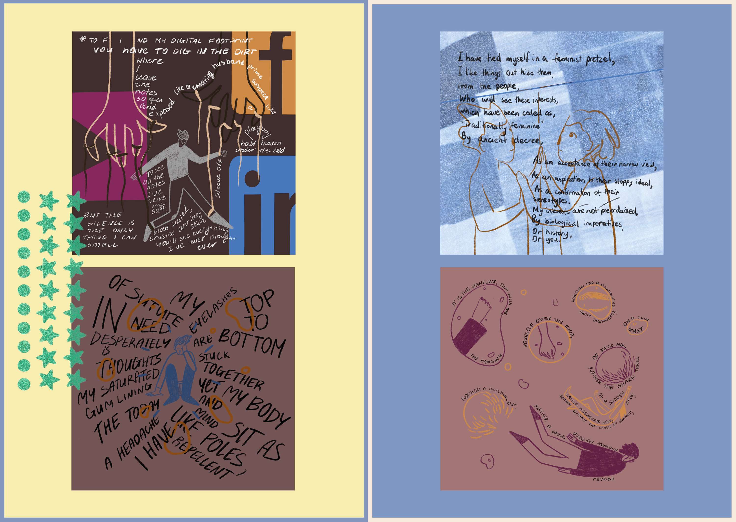 Curated and designed Zine 3 collaborately with Assemblage Collective 'We Think Too Much and Feel Too Little'. by Charlotte Dobson