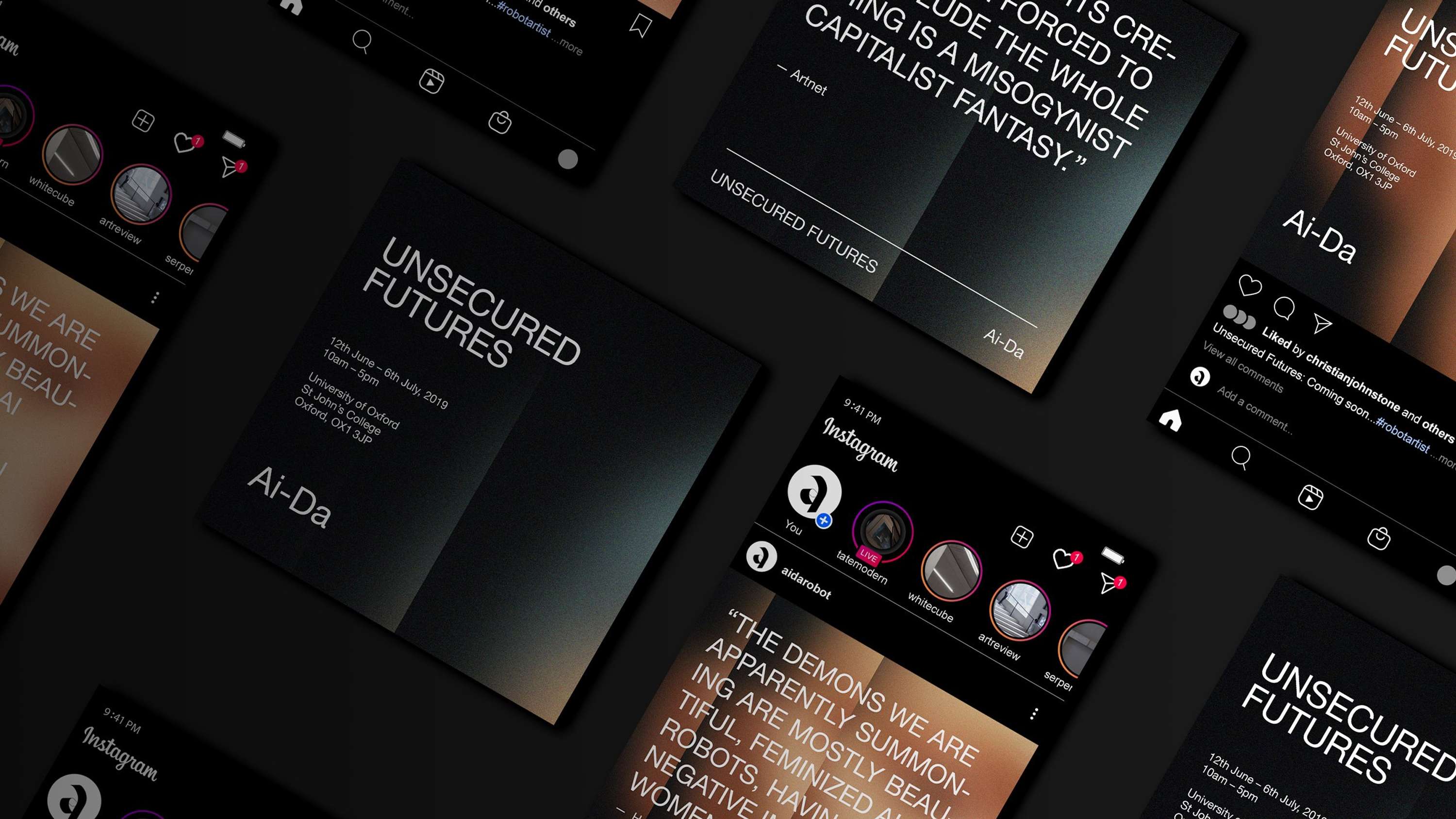 Ai-Da Robot 'Unsecured Futures' — Exhibition Graphics by Christian Johnstone
