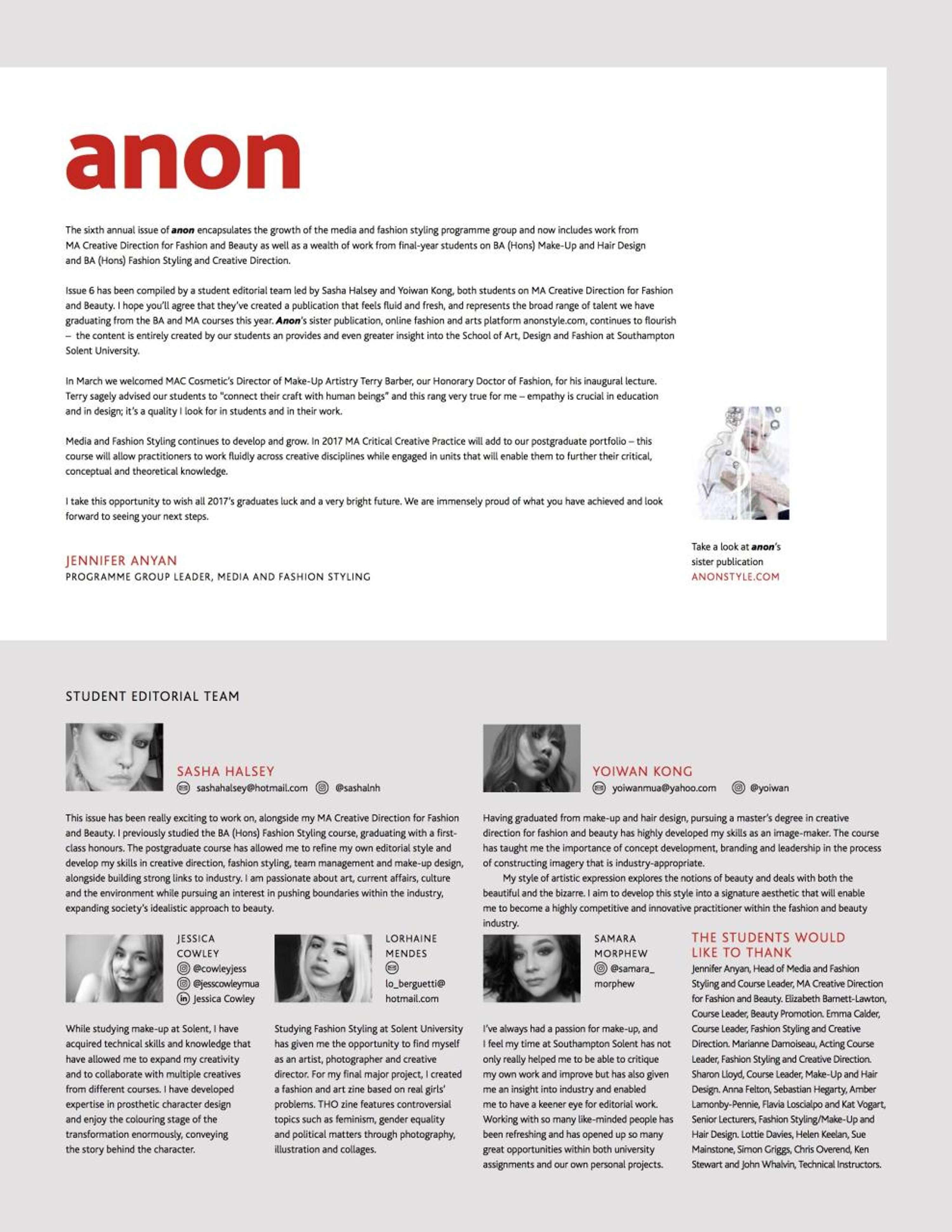 Anon Magazine Issue 6 2017 by Sasha Halsey