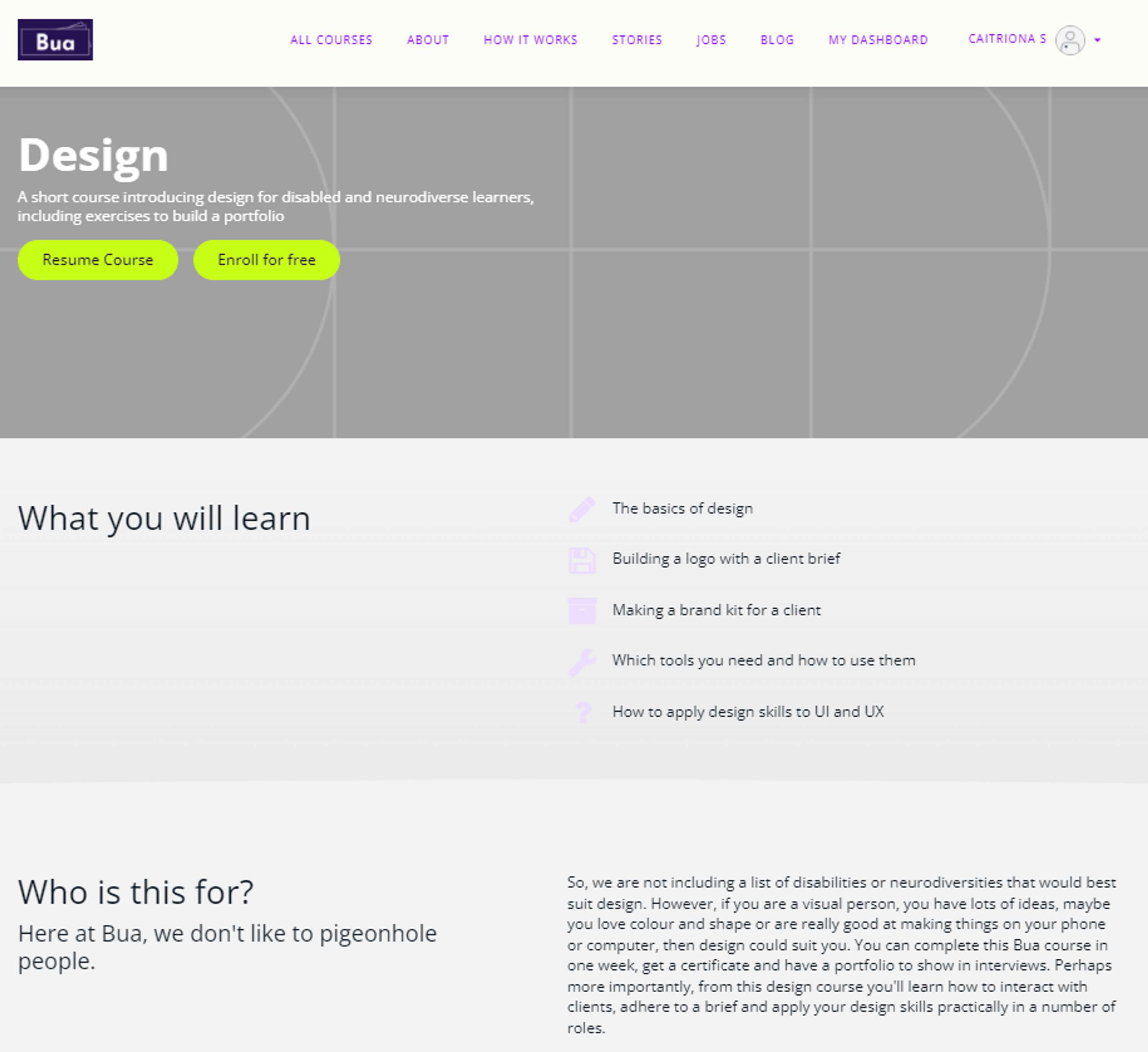 Design course for disabled and neurodiverse learners by Bua
