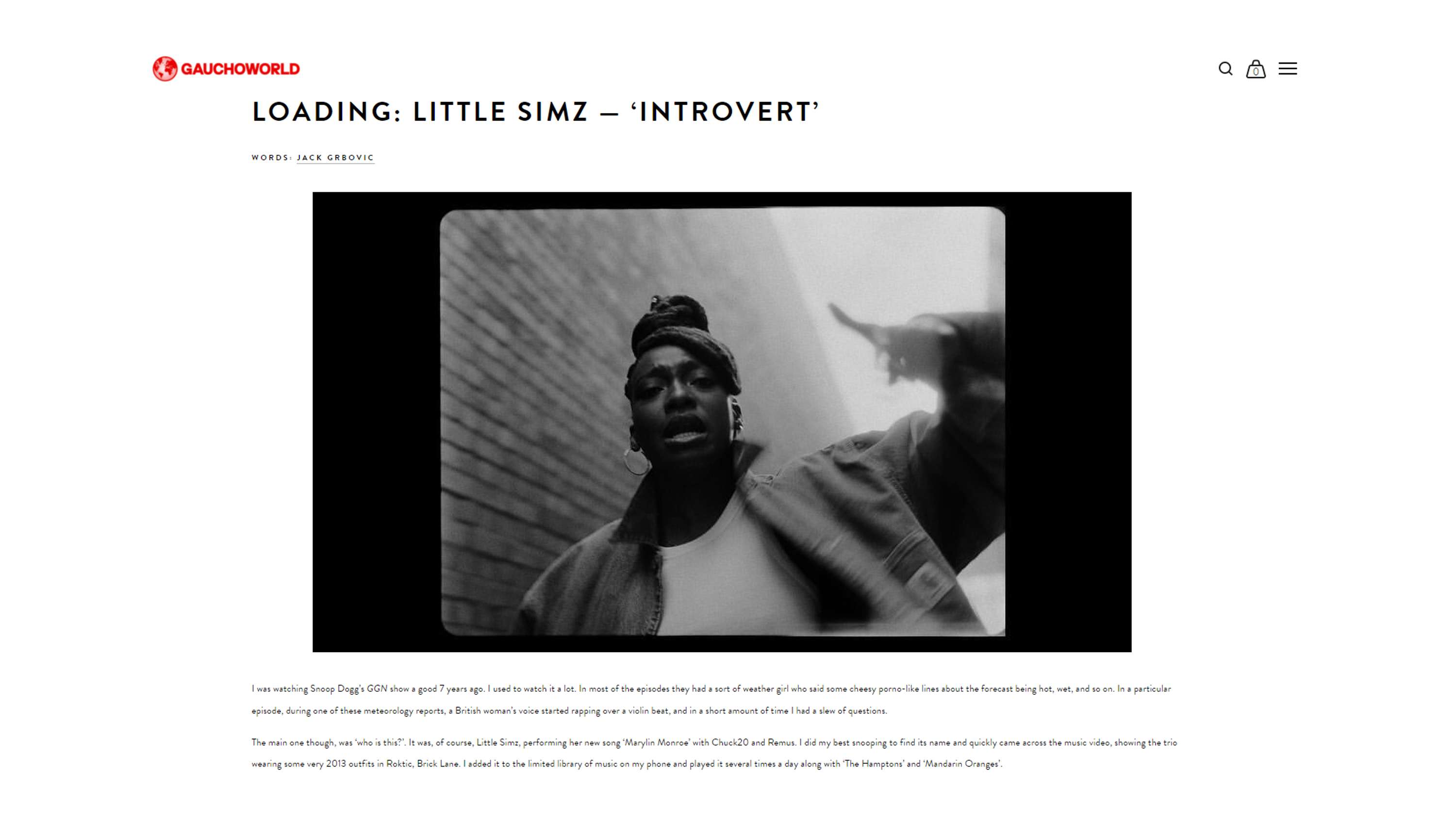 Little Simz Article for Gauchoworld by Jack Grbovic