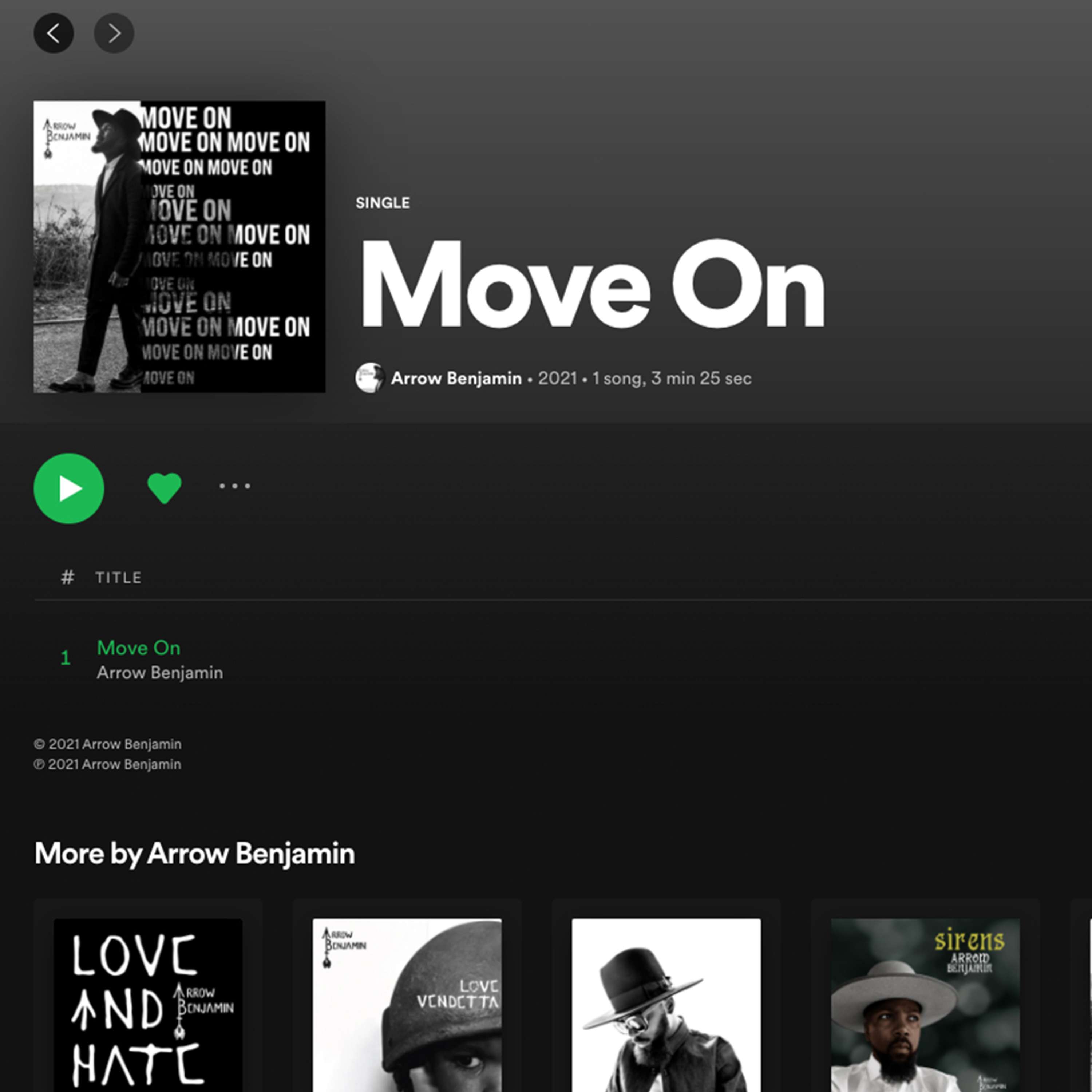 Art Cover for Arrow Benjamin single "Move On" by Steve Kalinda