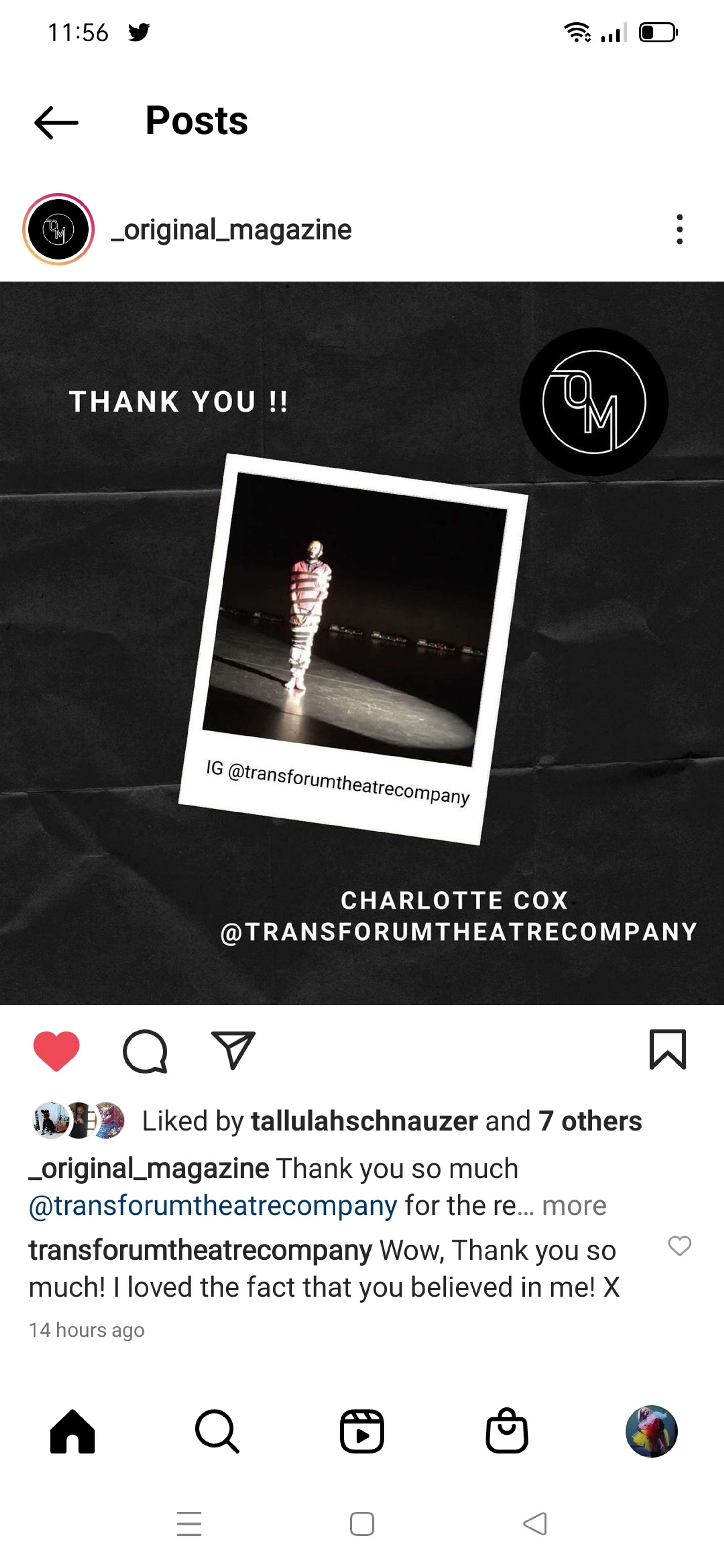 Taking over the IG for one week for Original Magazine by Charlotte Cox @transforumtheatrecompany @tallulahschnauzer