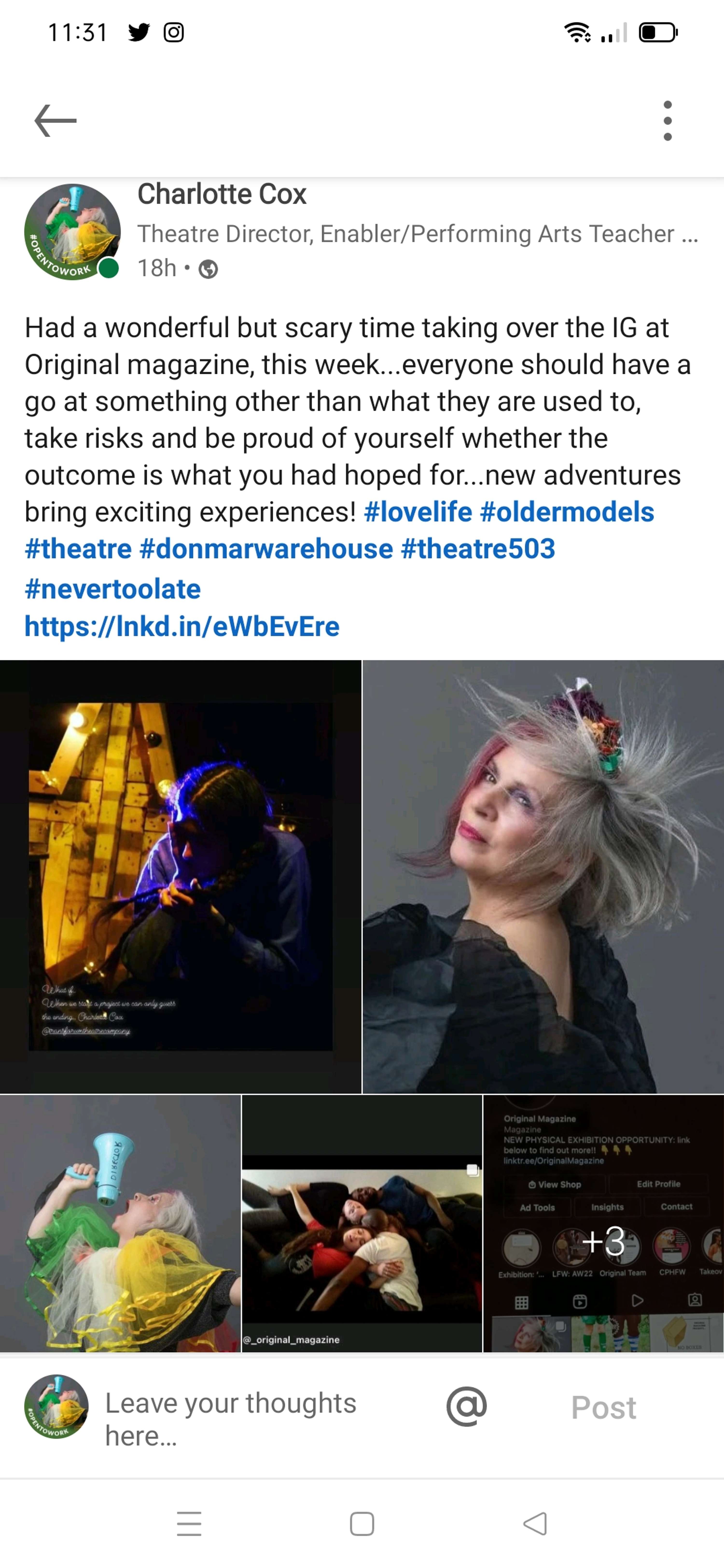 Taking over the IG for one week for Original Magazine by Charlotte Cox @transforumtheatrecompany @tallulahschnauzer