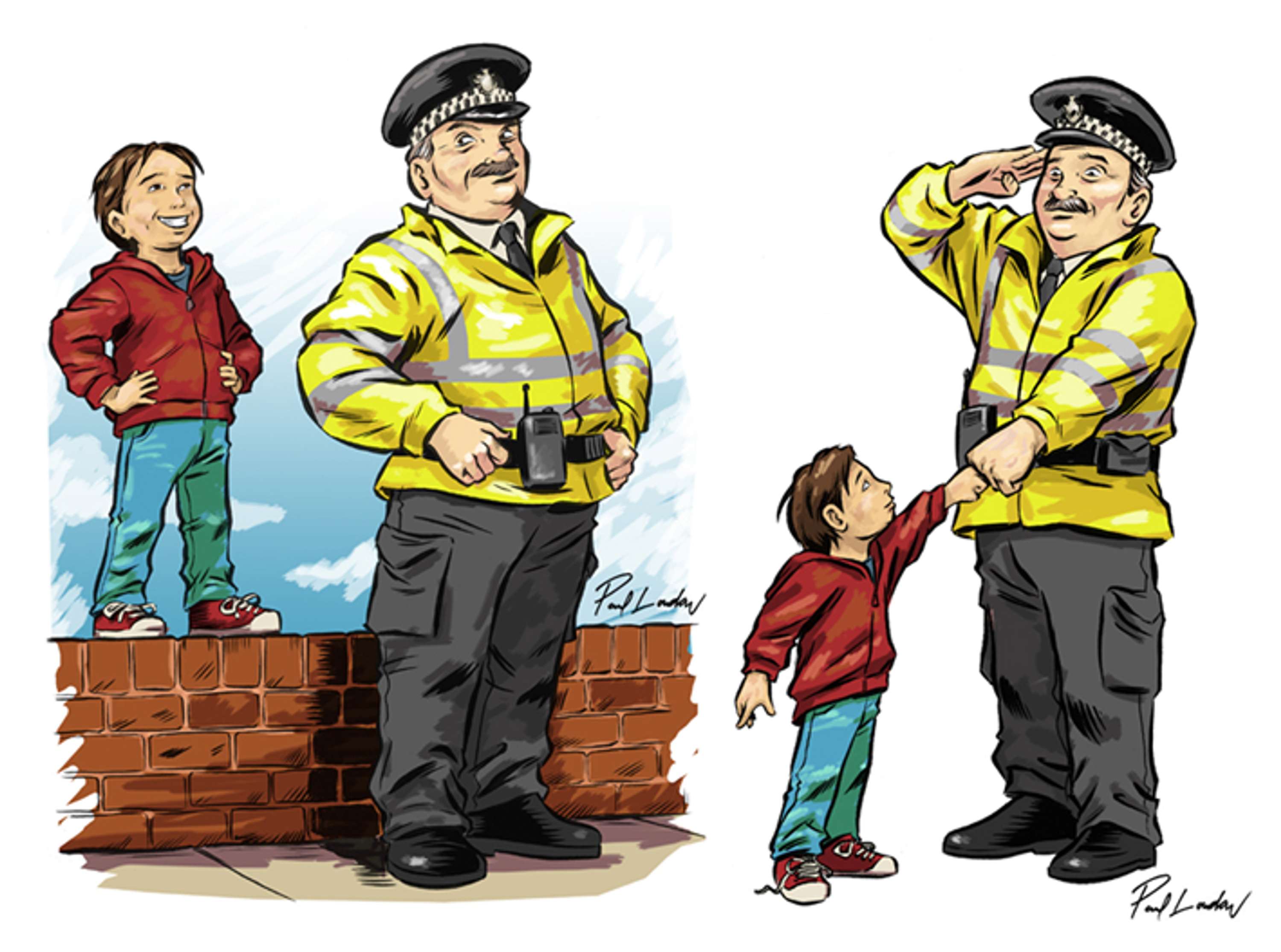 Policeman and Child by Lantern Jaw