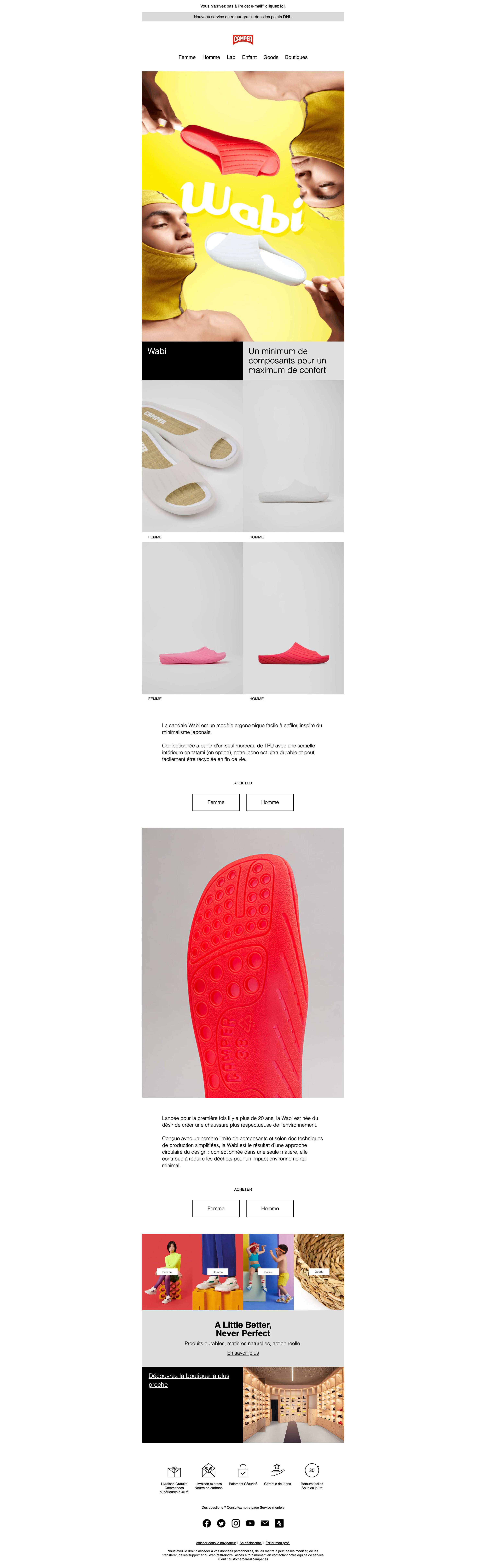 CAMPER : creation/revision of copy for the newsletters of Camper France by Jean-François Adjabahoué