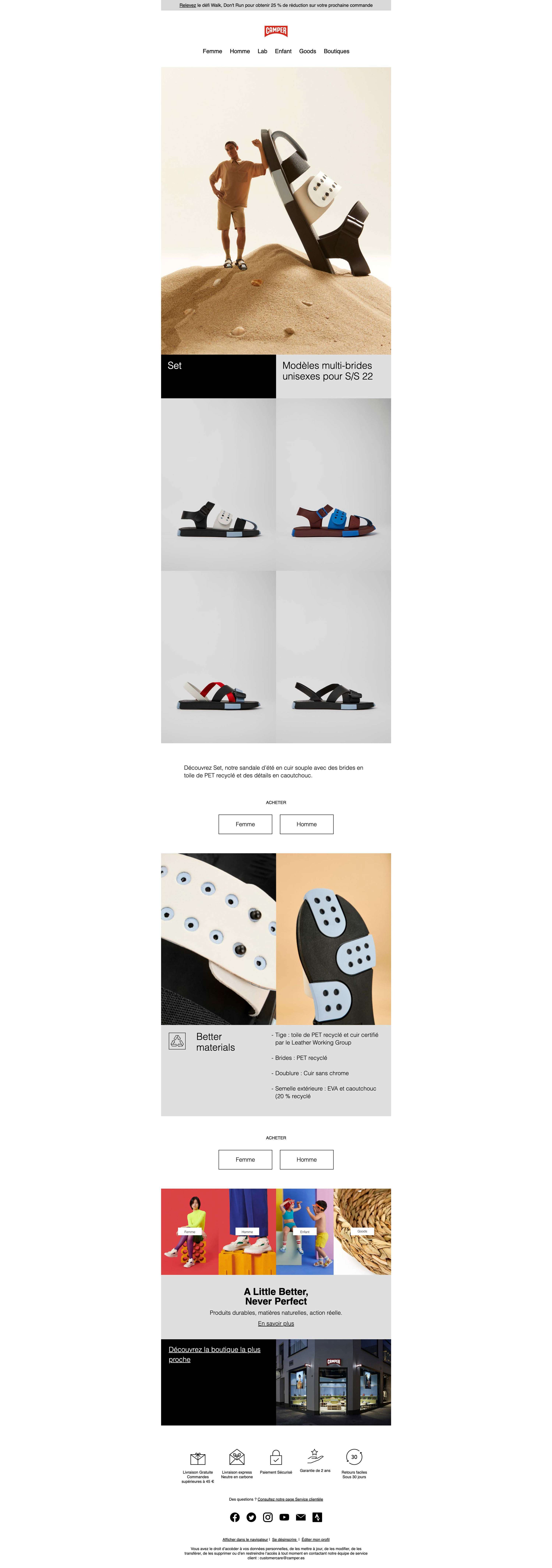 CAMPER : creation/revision of copy for the newsletters of Camper France by Jean-François Adjabahoué