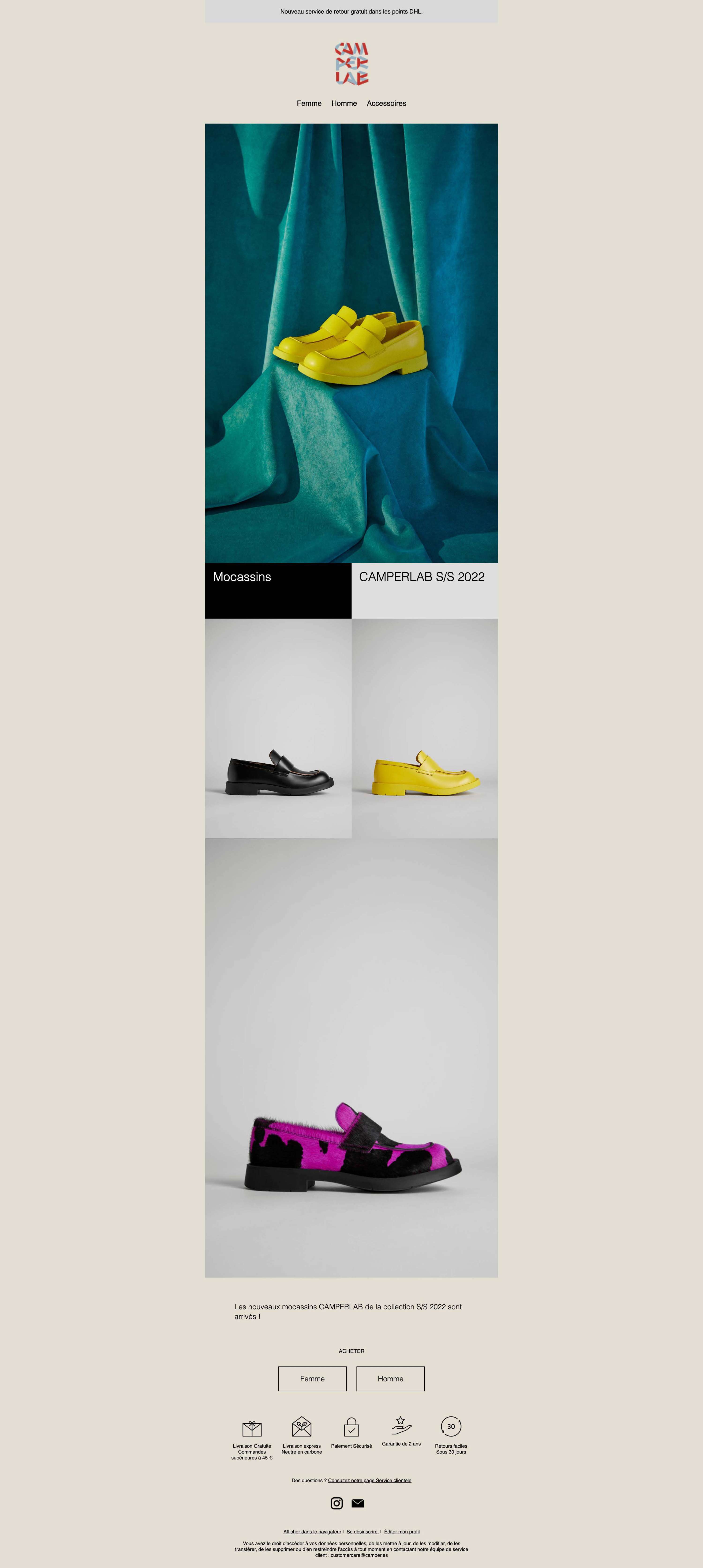 CAMPER : creation/revision of copy for the newsletters of Camper France by Jean-François Adjabahoué