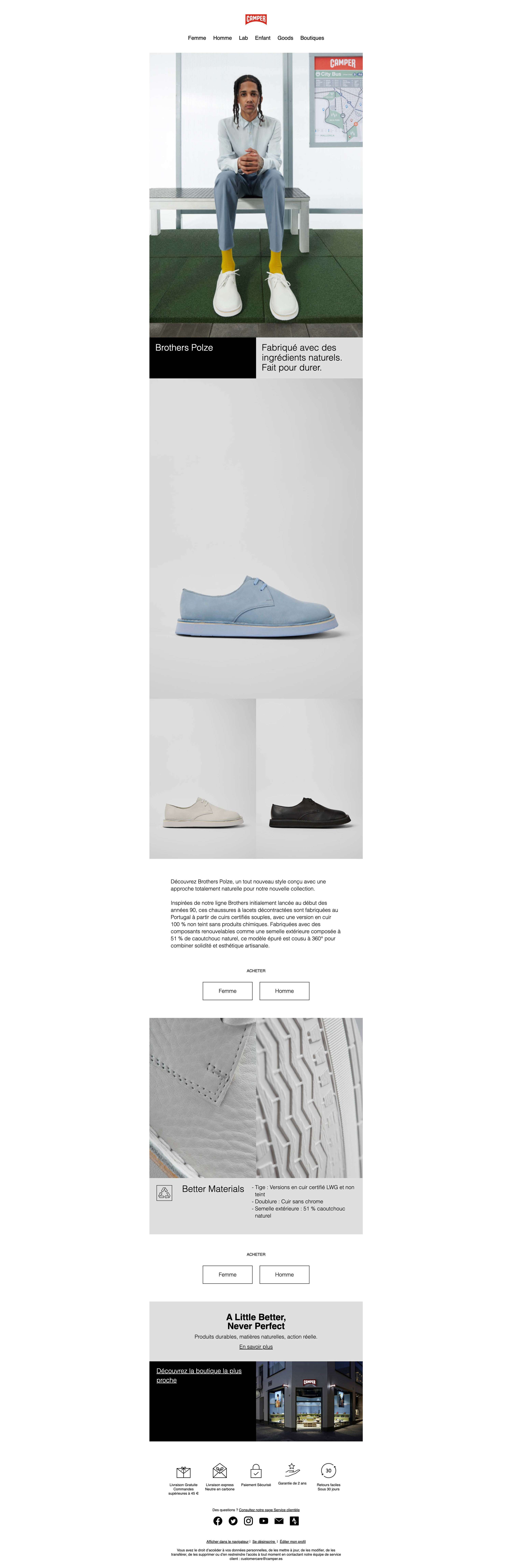 CAMPER : creation/revision of copy for the newsletters of Camper France by Jean-François Adjabahoué