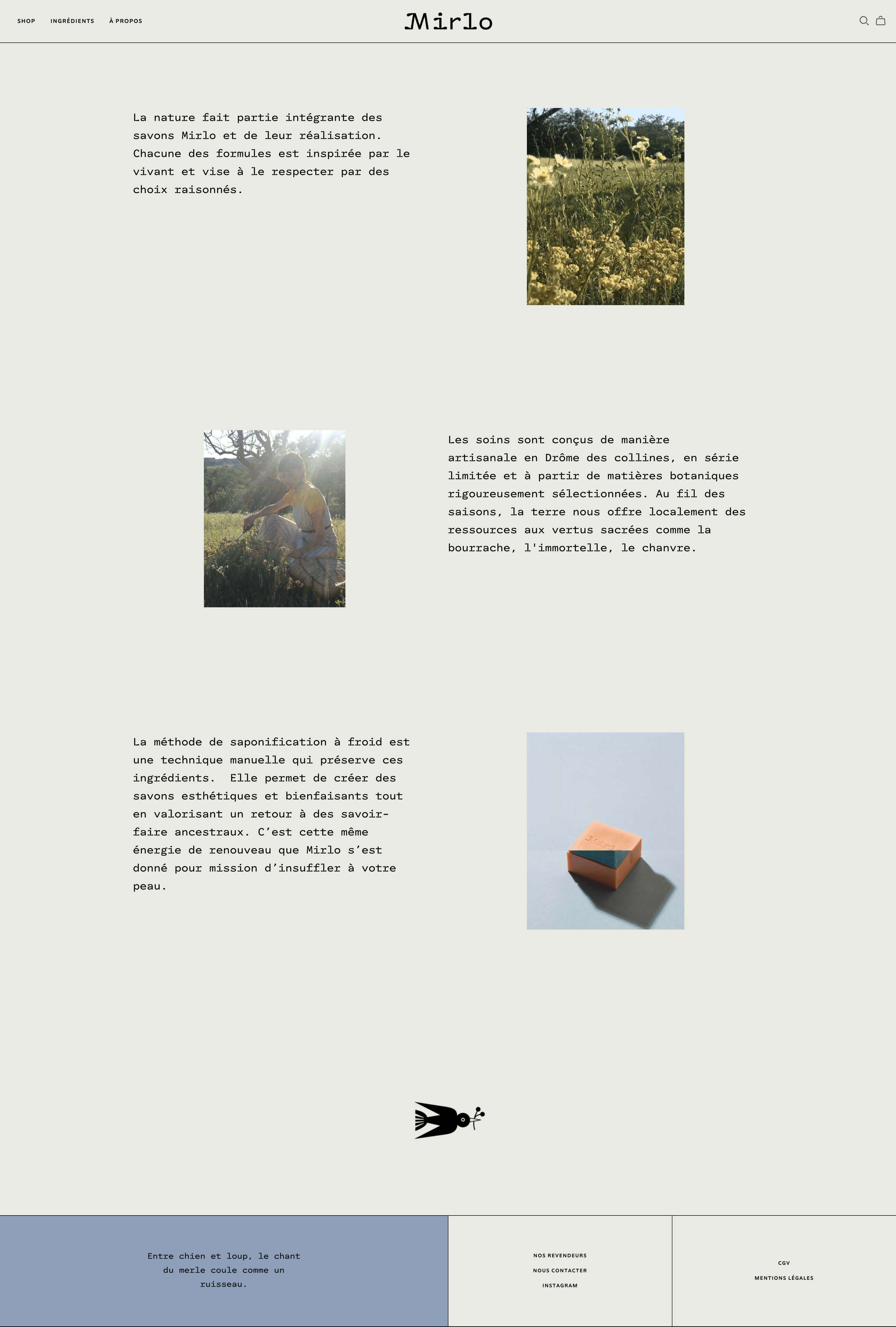 MIRLO : creating copy for the one-of-a-kind savonnerie based in Drôme/Lyon, France by Jean-François Adjabahoué