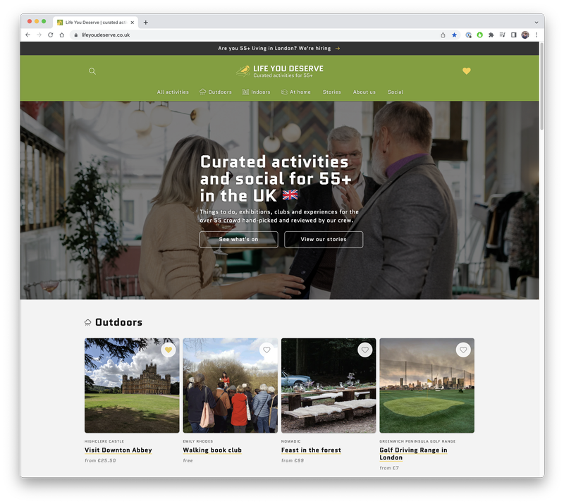 Life You Deserve curated activities platform for 55+ by Sergei Golubev