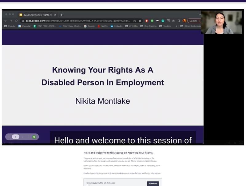 Free course for any disabled/neurodiverse creatives on KNOWING YOUR RIGHTS in employment by Bua
