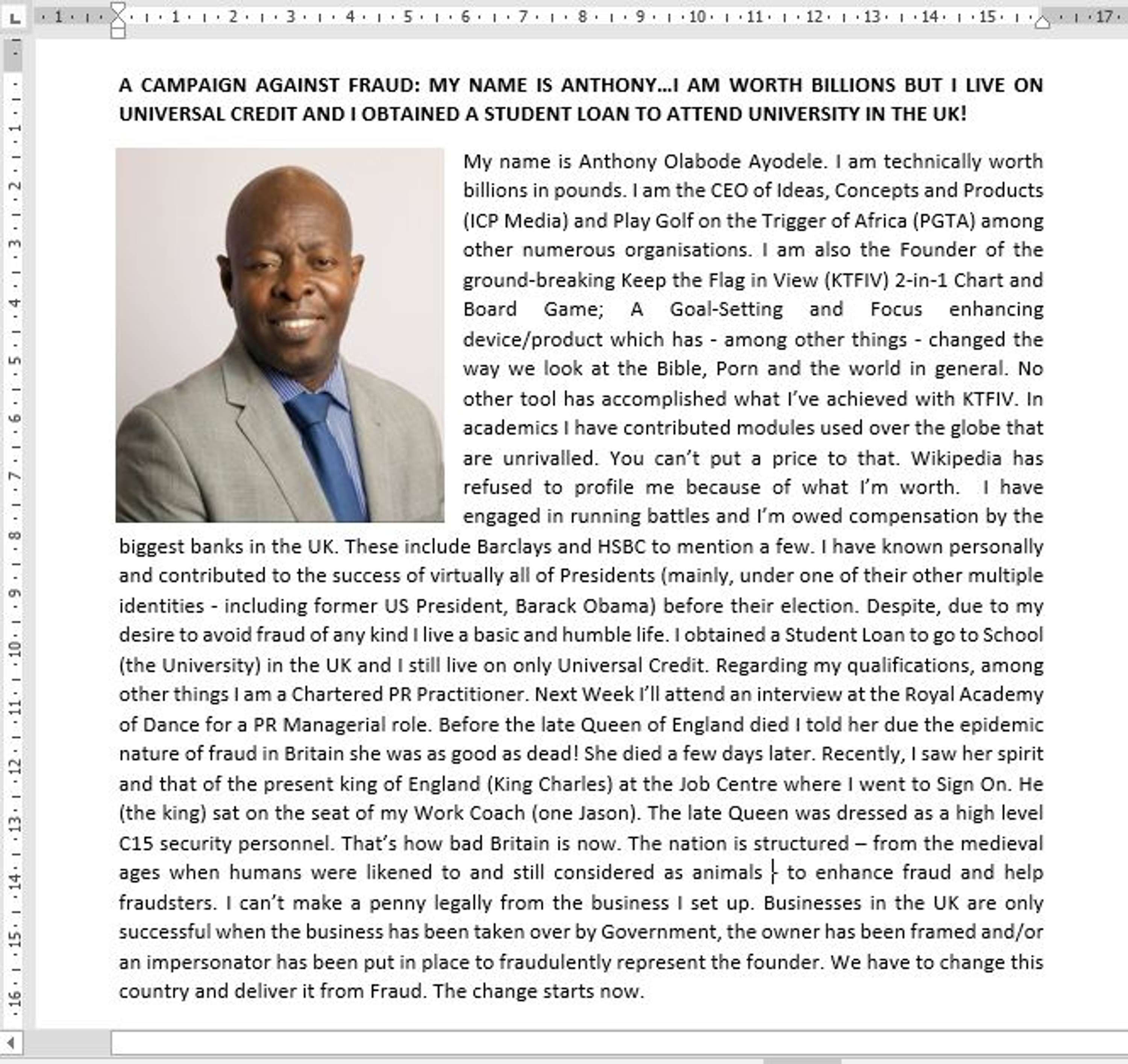 A DRAFT FROM MY BOOKLET CAMPAIGNING AGAINST FRAUD IN THE UK! by Bode Ayodele