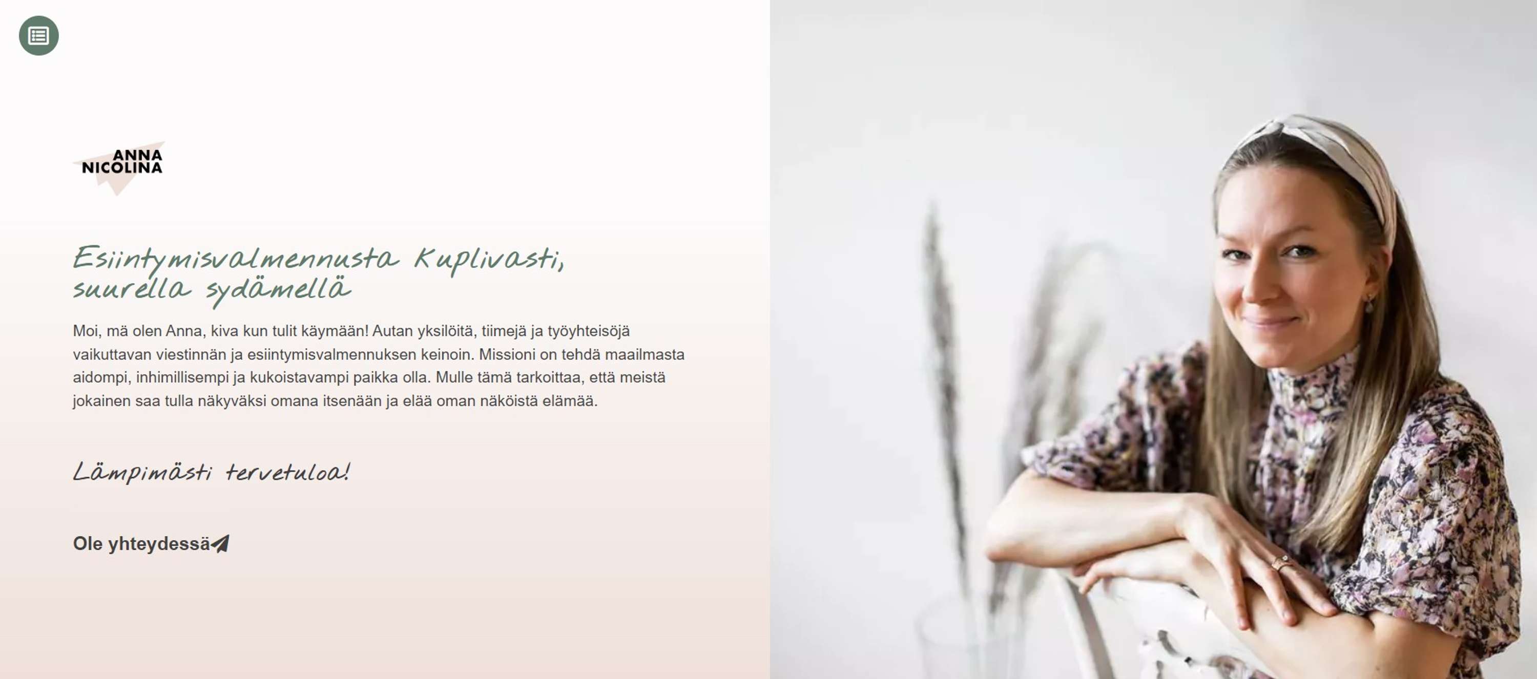 New one page website for performance coach Annanicolina.com by Ville Vatola