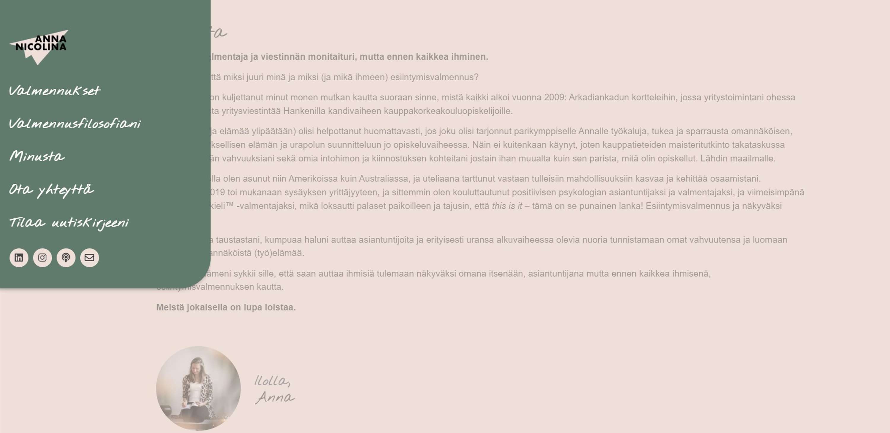 New one page website for performance coach Annanicolina.com by Ville Vatola