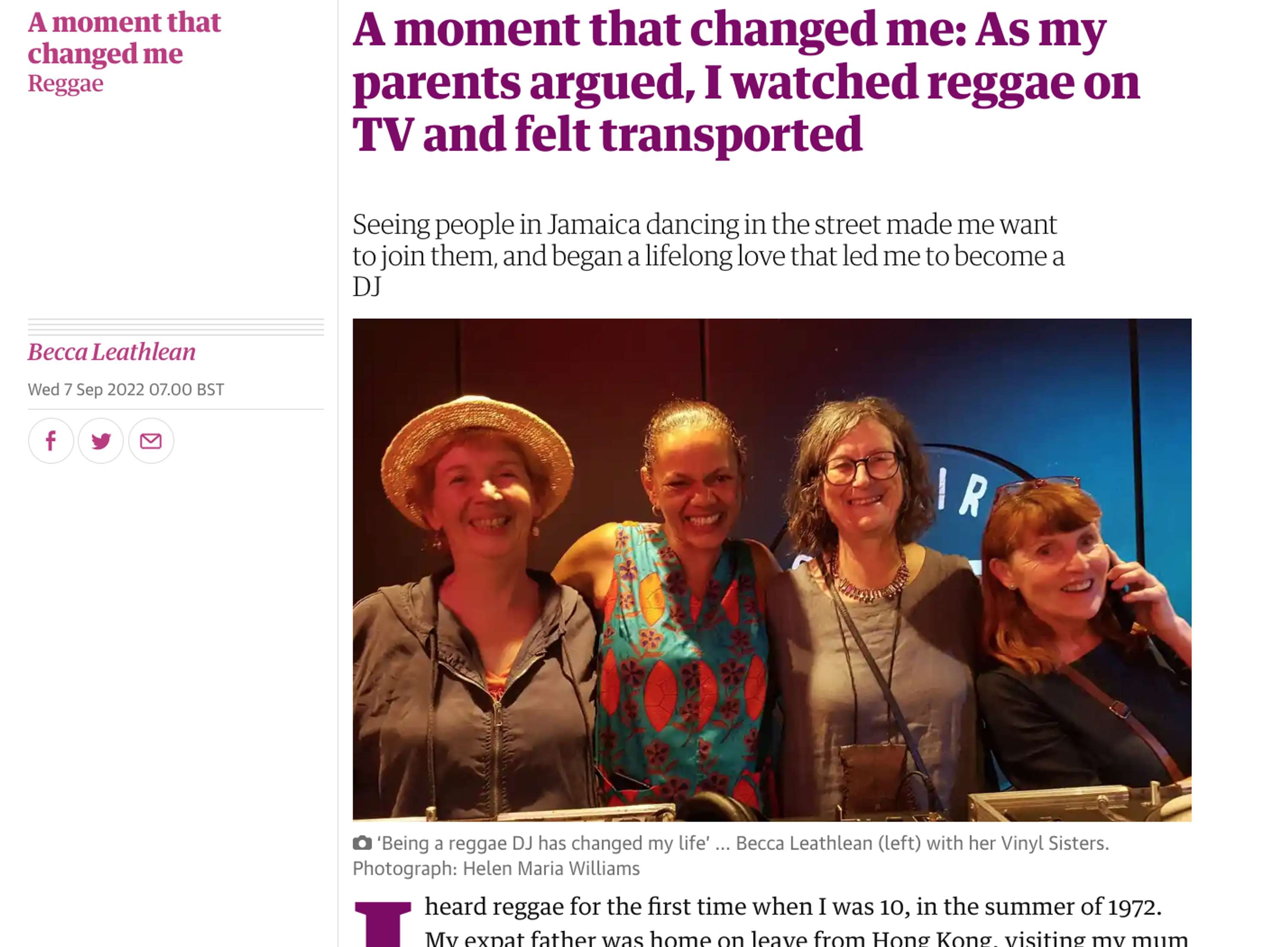 Article for The Guardian's 'A moment that changed me' by Becca Leathlean