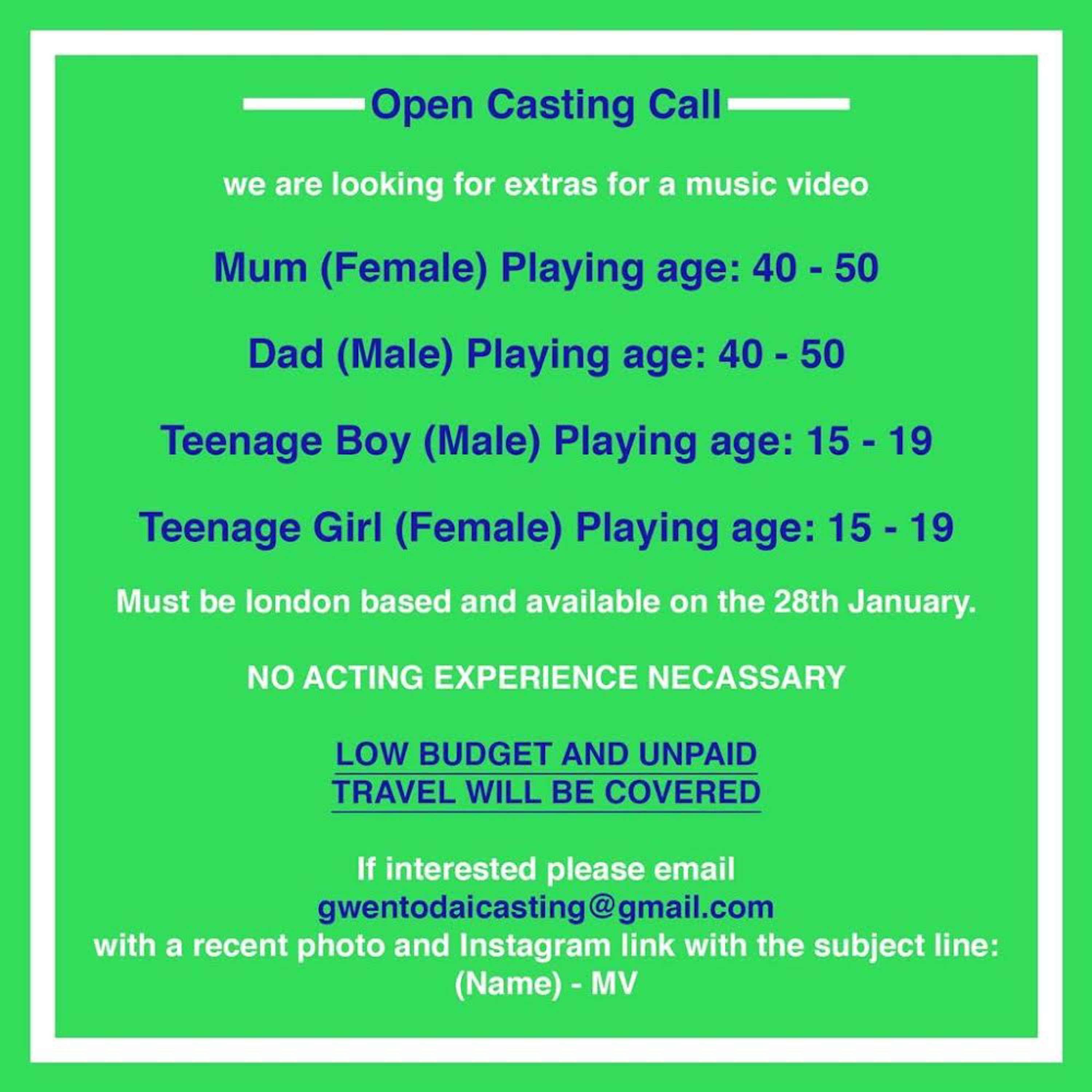 Casting Call for Music Video 28th January by Jarvis Akenteng