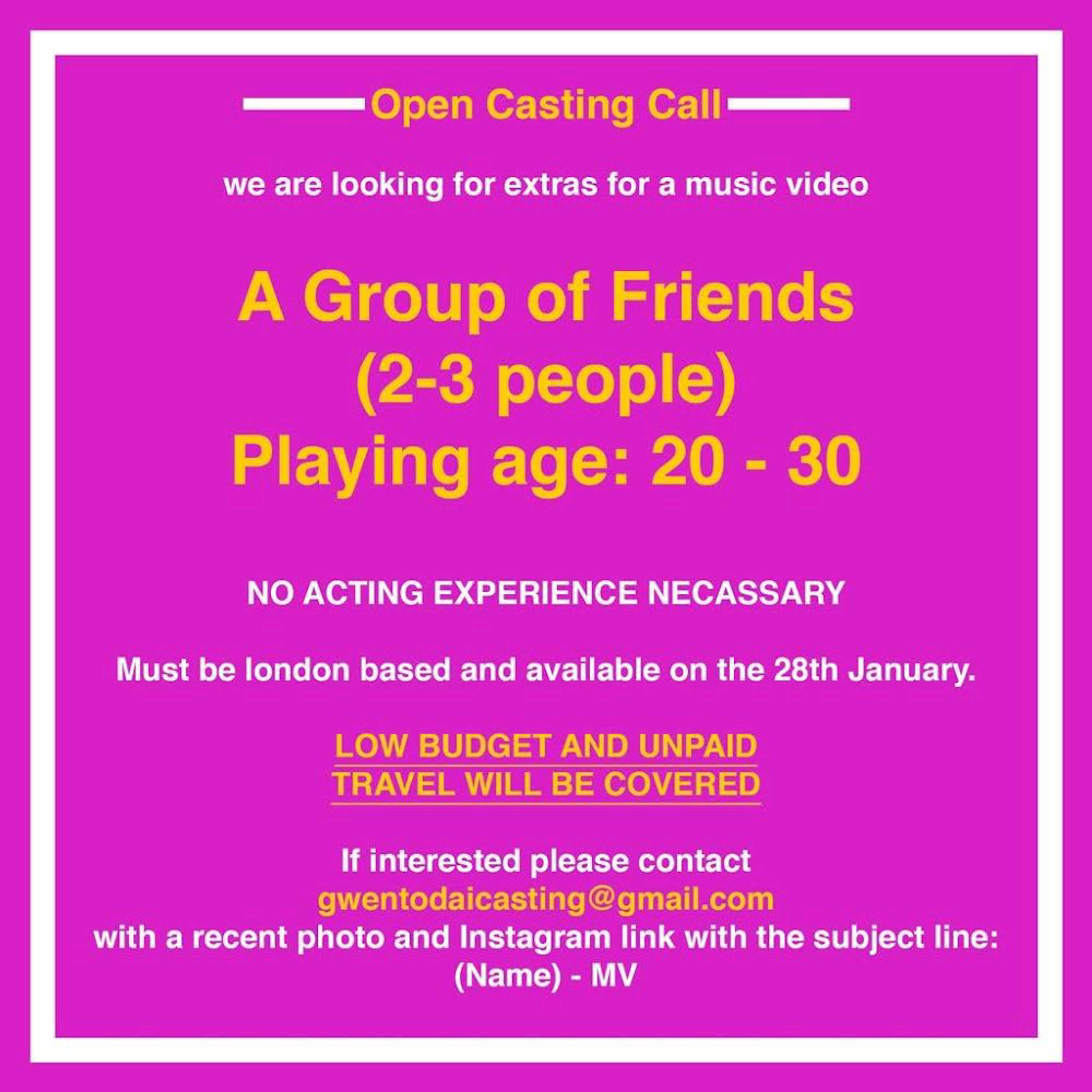 Casting Call for Music Video 28th January by Jarvis Akenteng