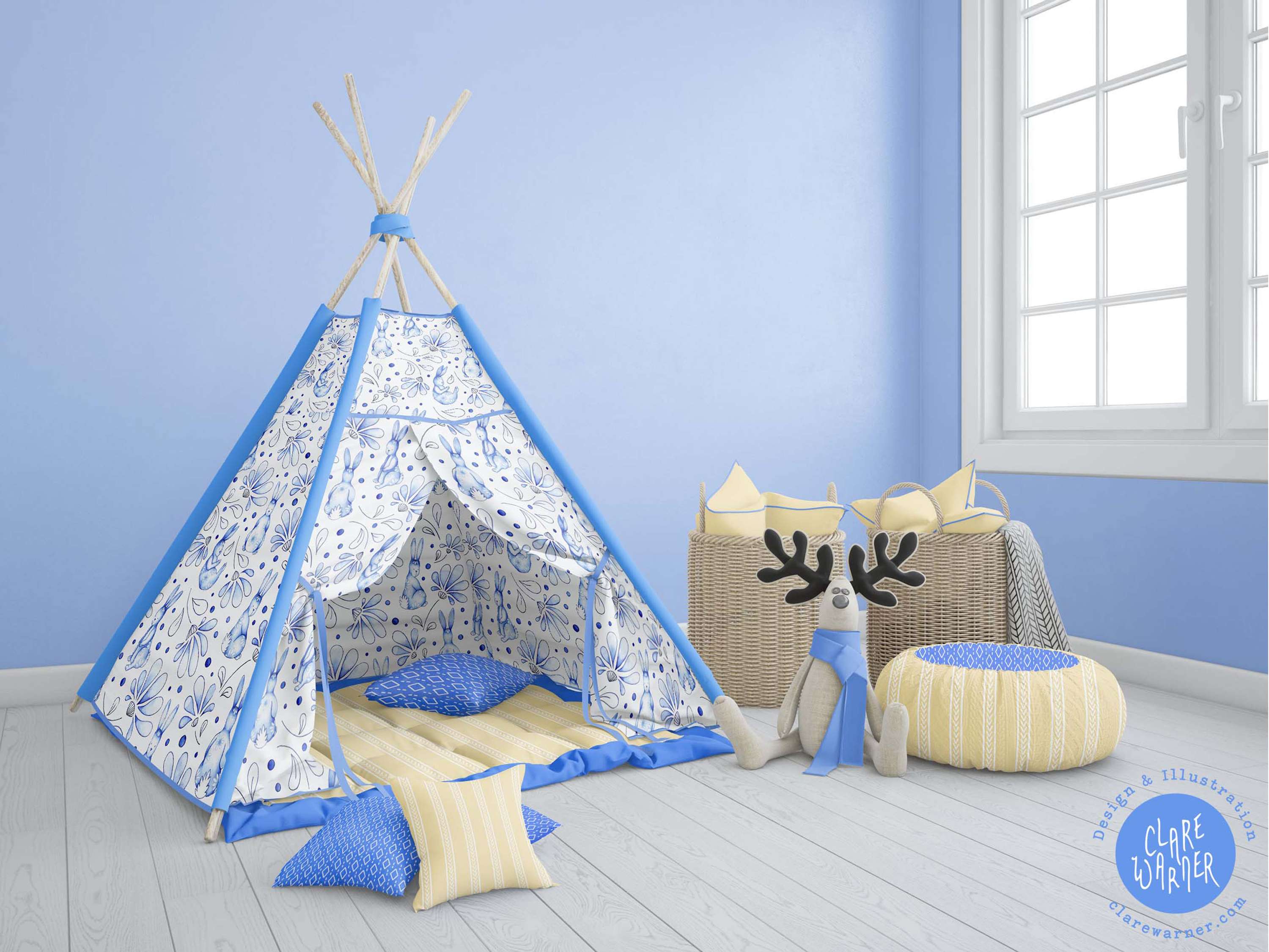 Blue and White Rabbits Nursery Project by Clare Warner