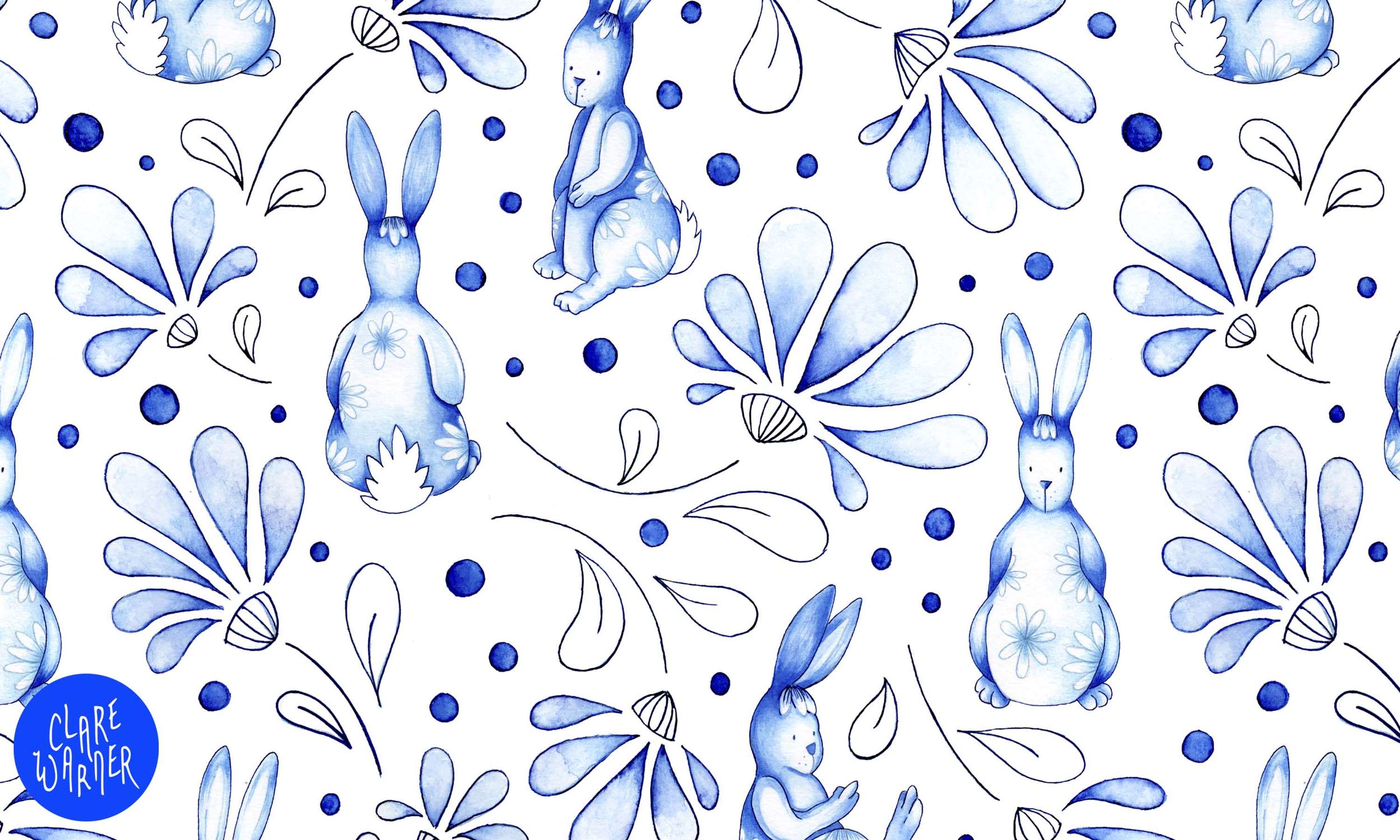 Blue and White Rabbits Nursery Project by Clare Warner