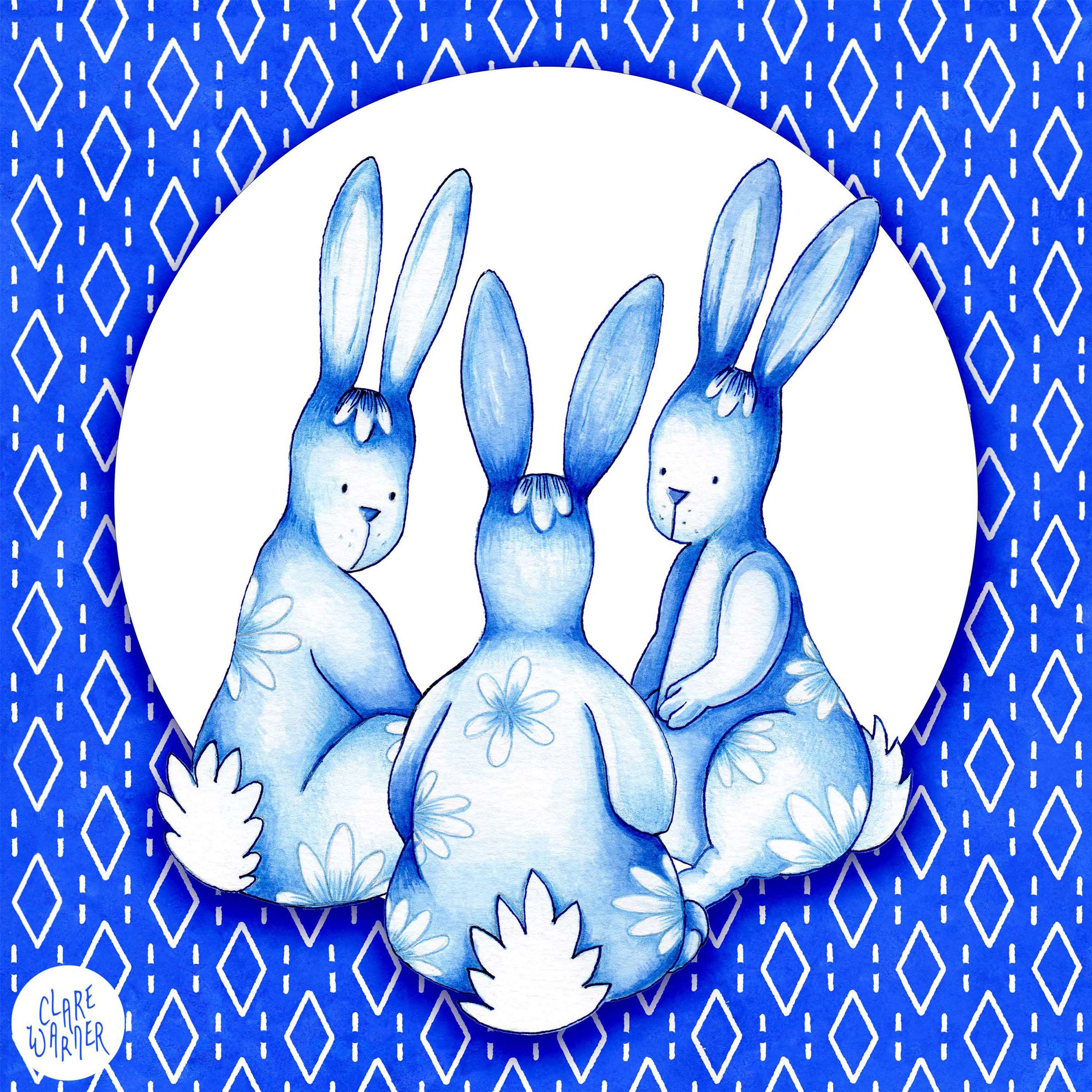 Blue and White Rabbits Nursery Project by Clare Warner