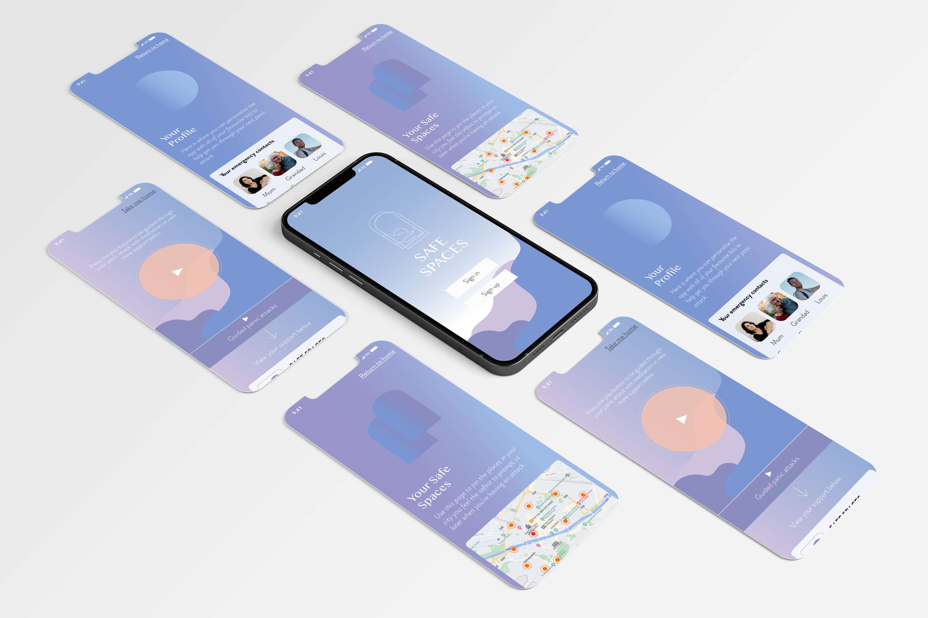 Safe Spaces App design by Katie Vella