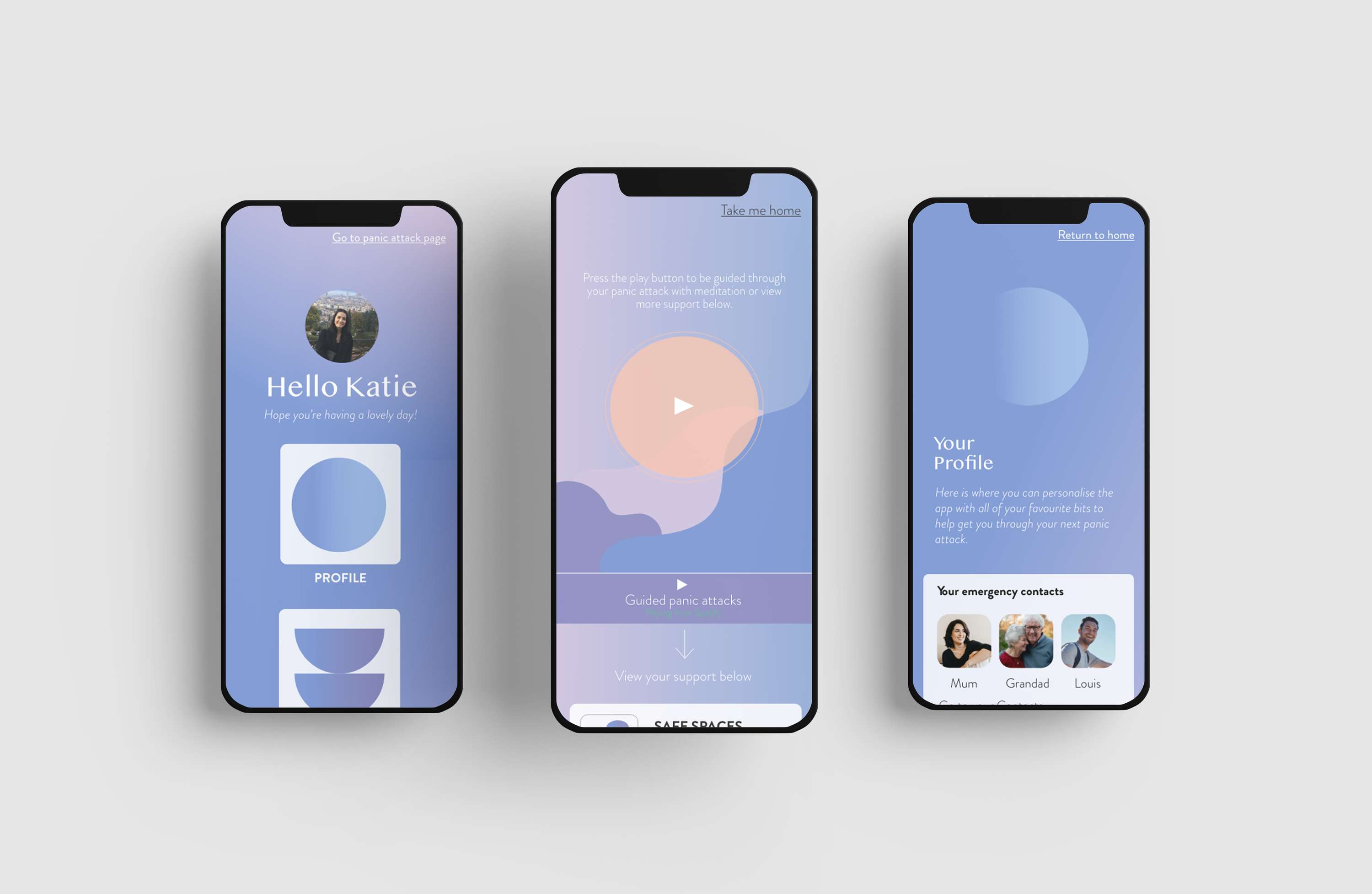 Safe Spaces App design by Katie Vella