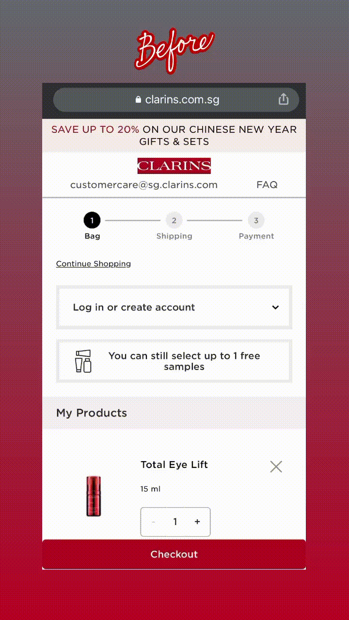 Clarins.com - Sample Overlay UX/UI Redesign by Mayda Bakri