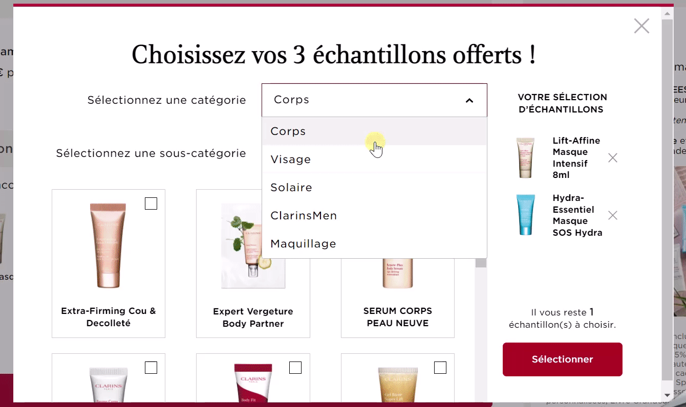 Clarins.com - Sample Overlay UX/UI Redesign by Mayda Bakri
