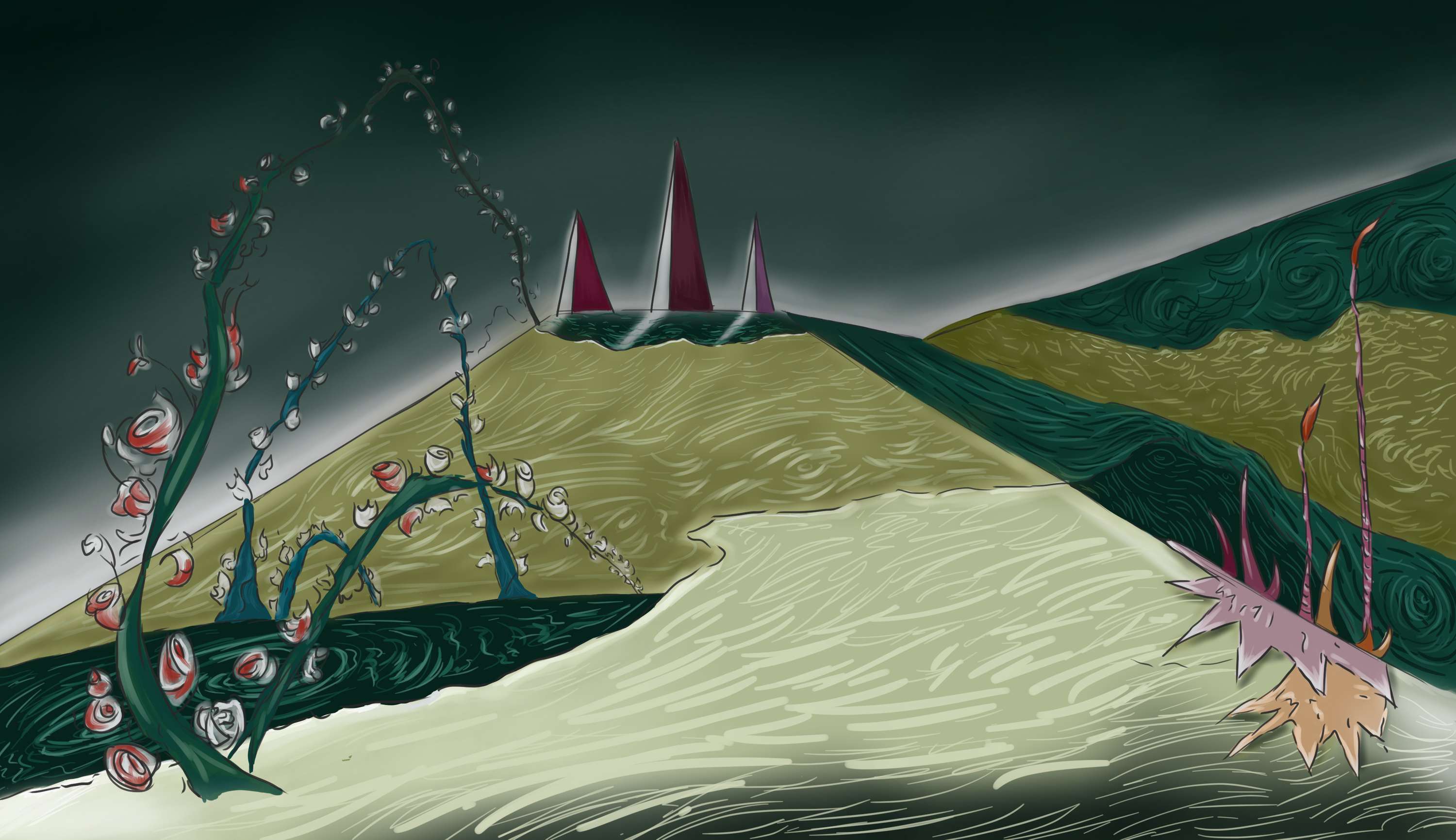 Backdrop illustrations for Alice in Wonderland play adaptation by Sofia Alrich