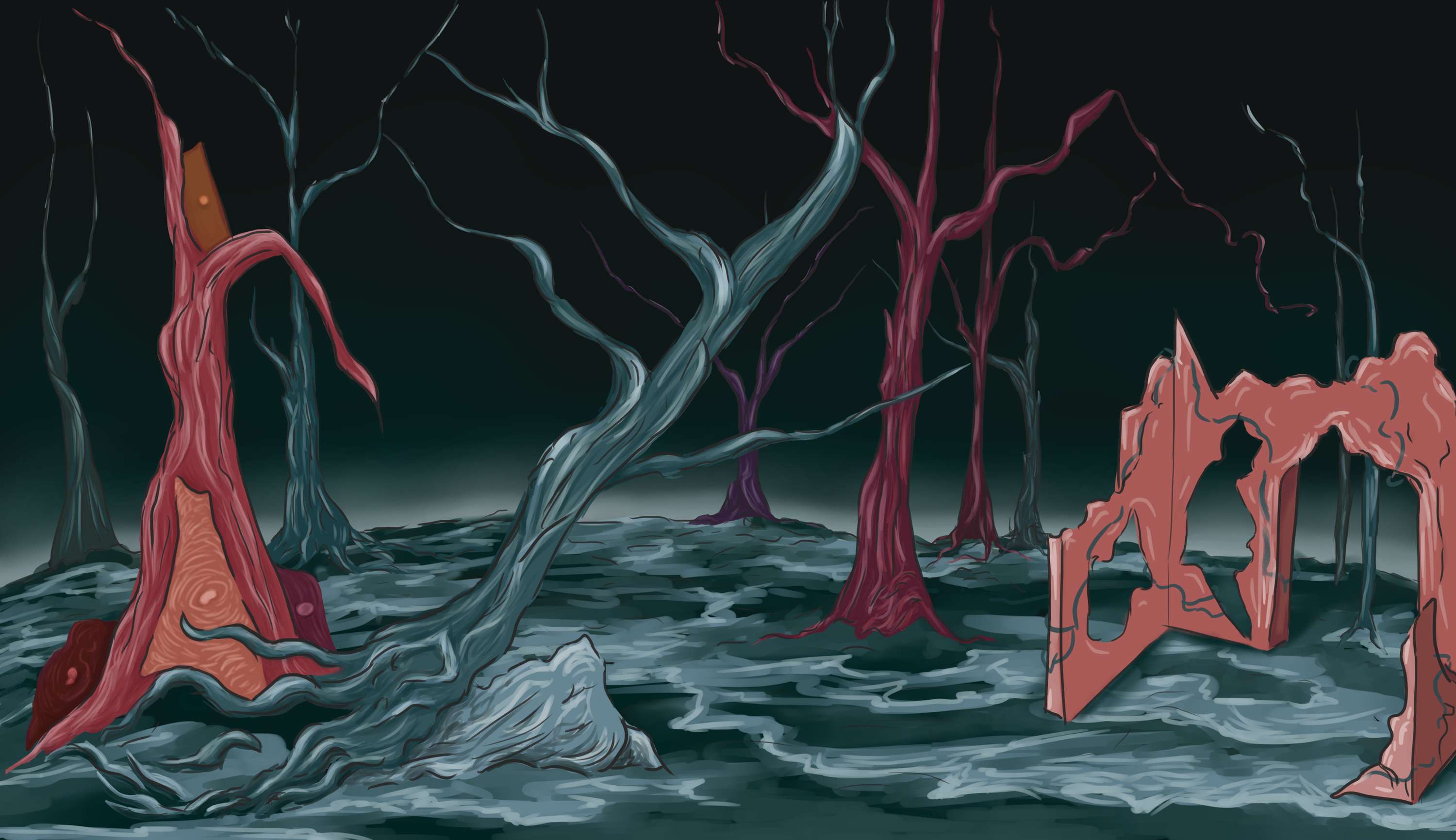 Backdrop illustrations for Alice in Wonderland play adaptation by Sofia Alrich