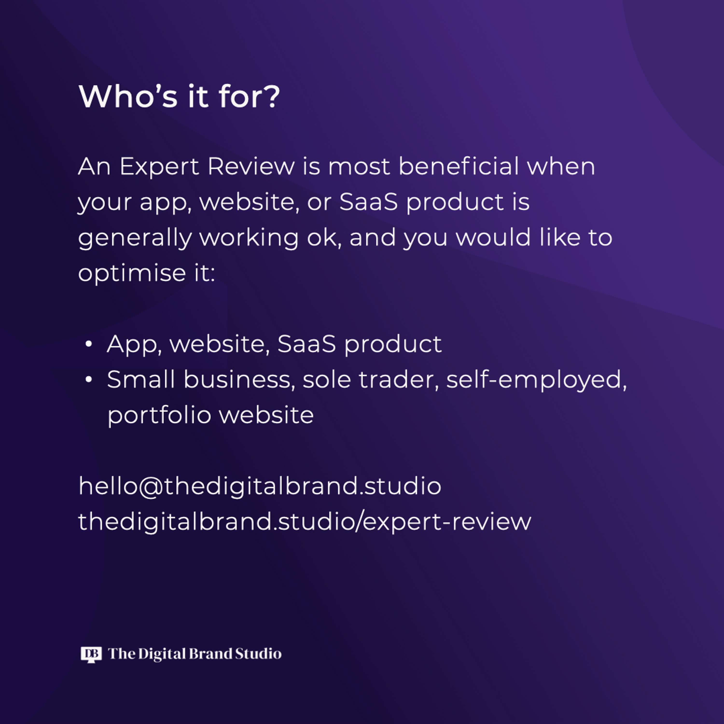 Analysis of your existing app, website or service experience by The Digital Brand Studio Ltd