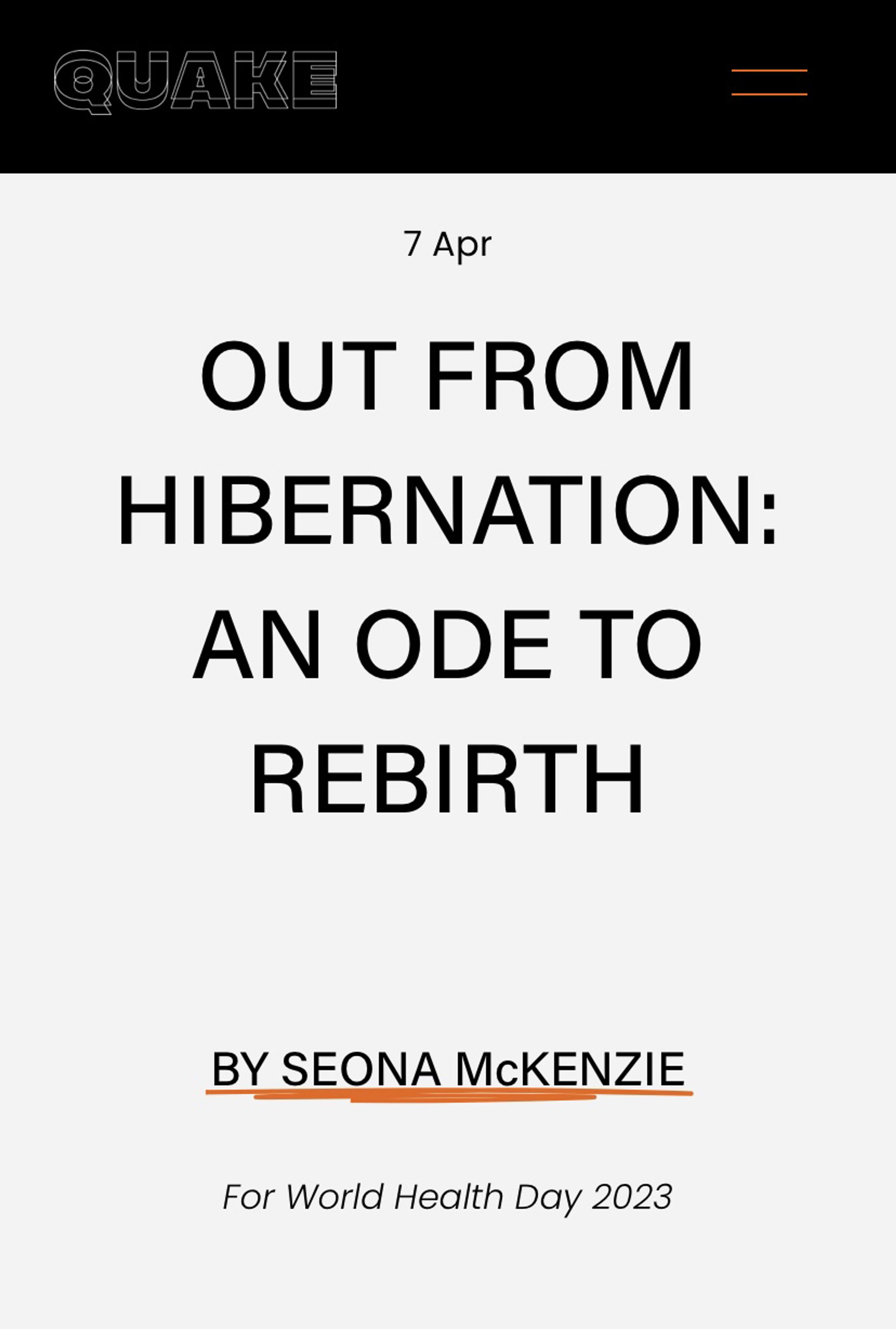 OUT FROM HIBERNATION by Seona McKenzie