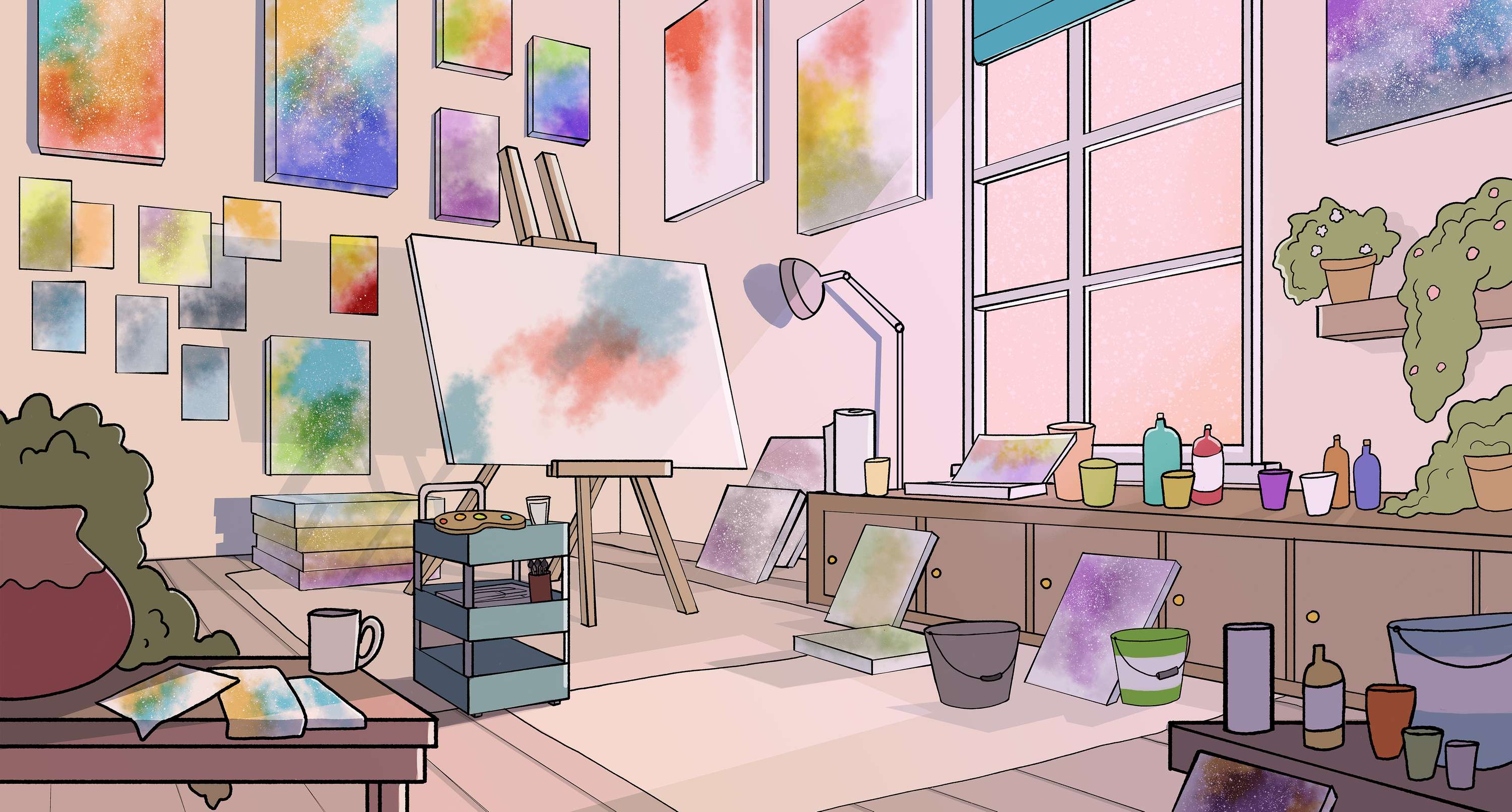 Painter's Studio - Background Design by Louise Claughton
