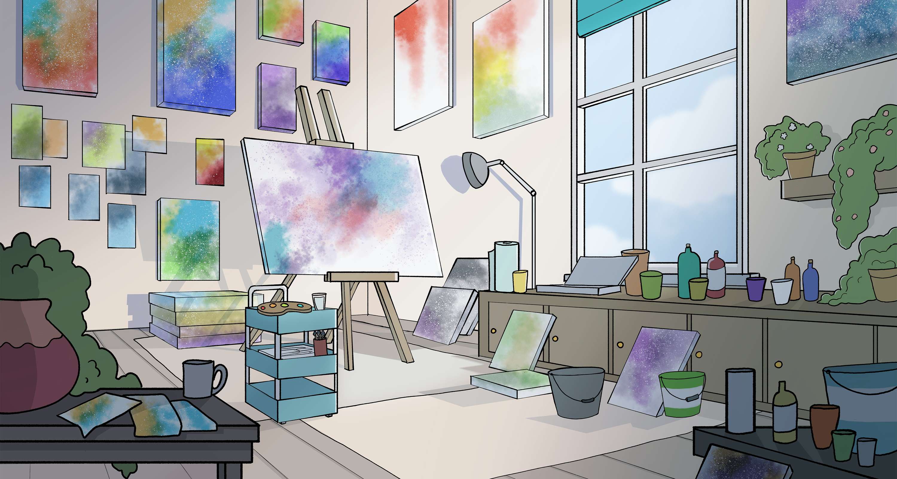 Painter's Studio - Background Design by Louise Claughton