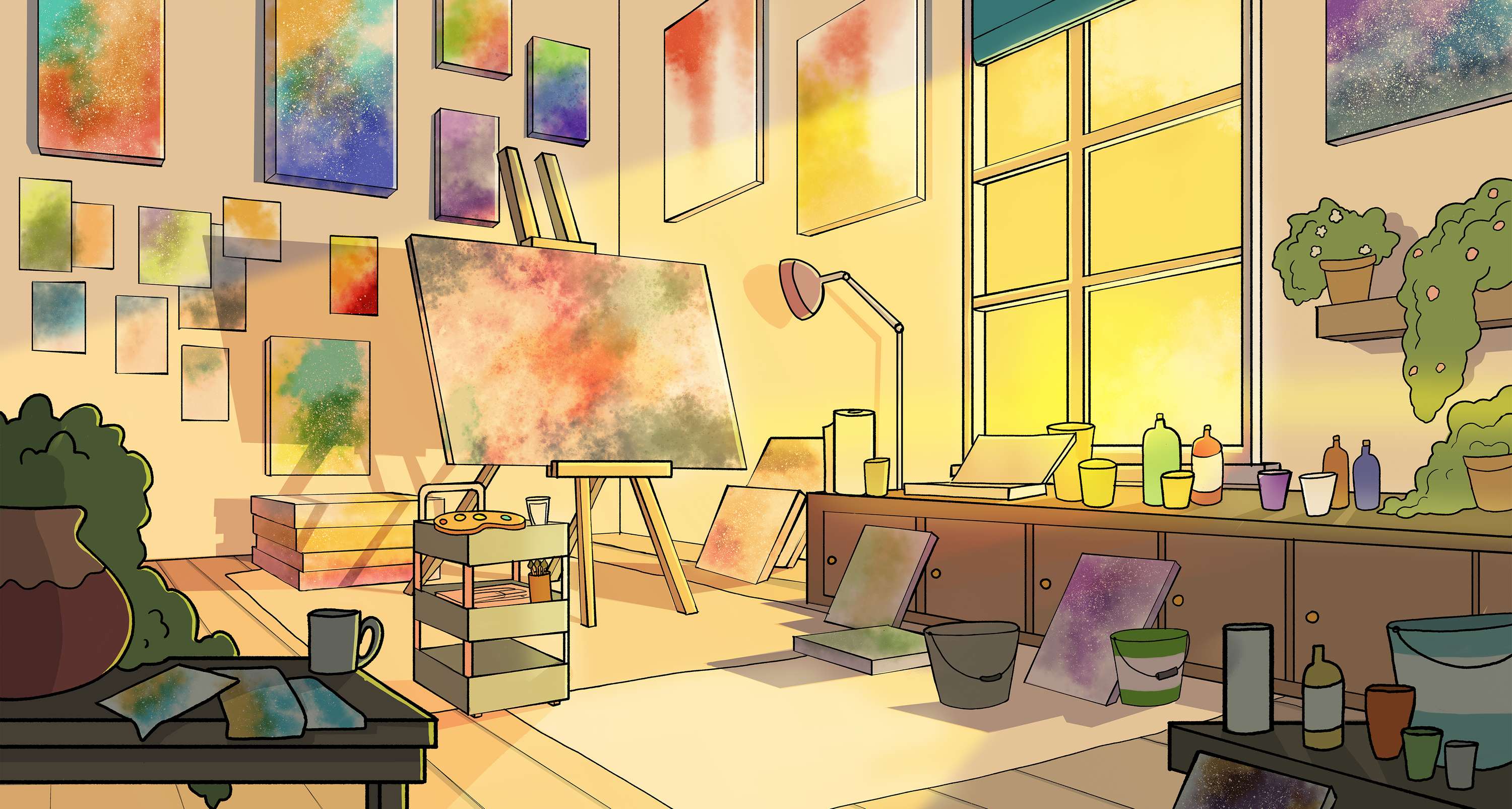 Painter's Studio - Background Design by Louise Claughton