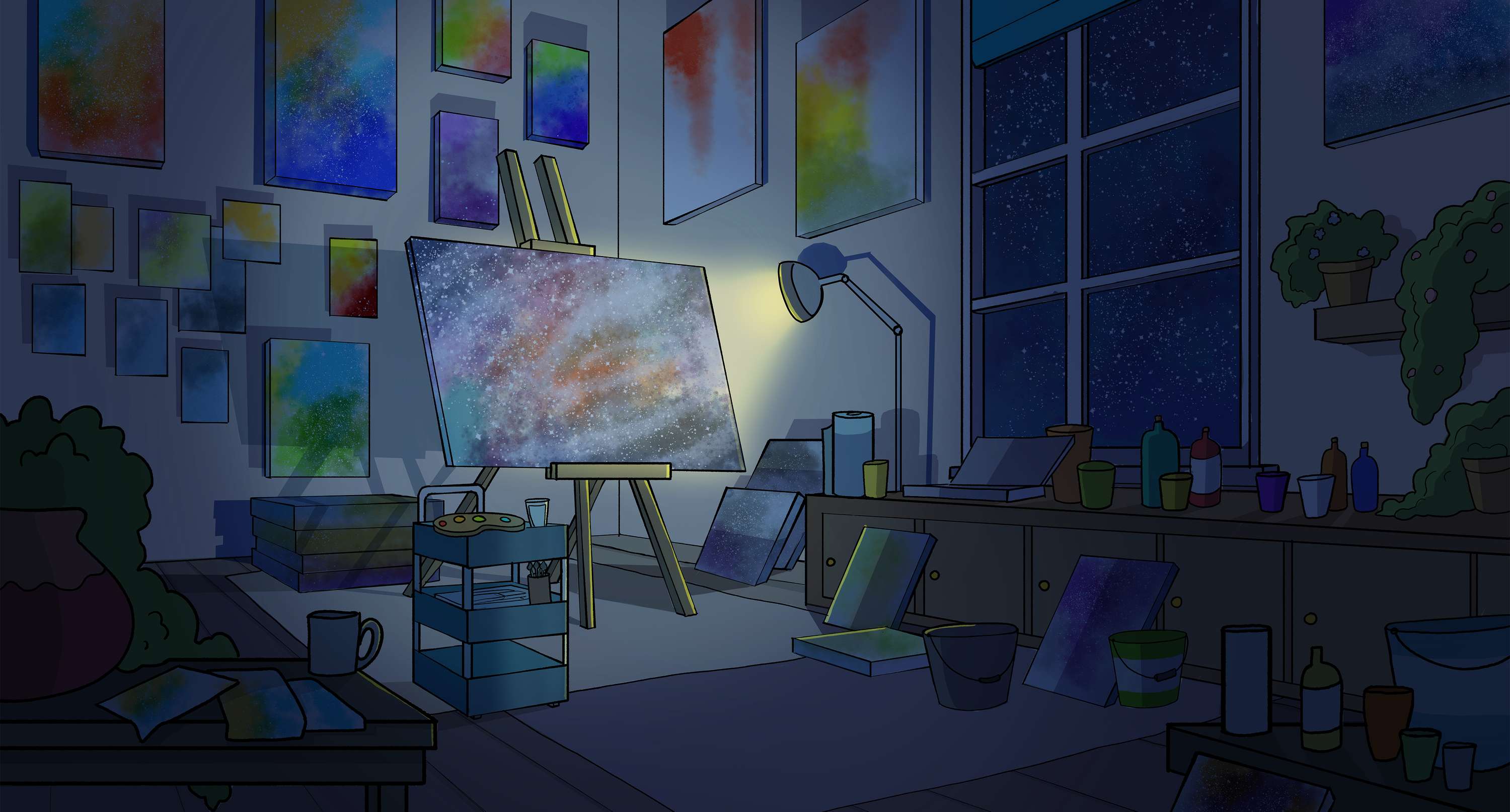 Painter's Studio - Background Design by Louise Claughton