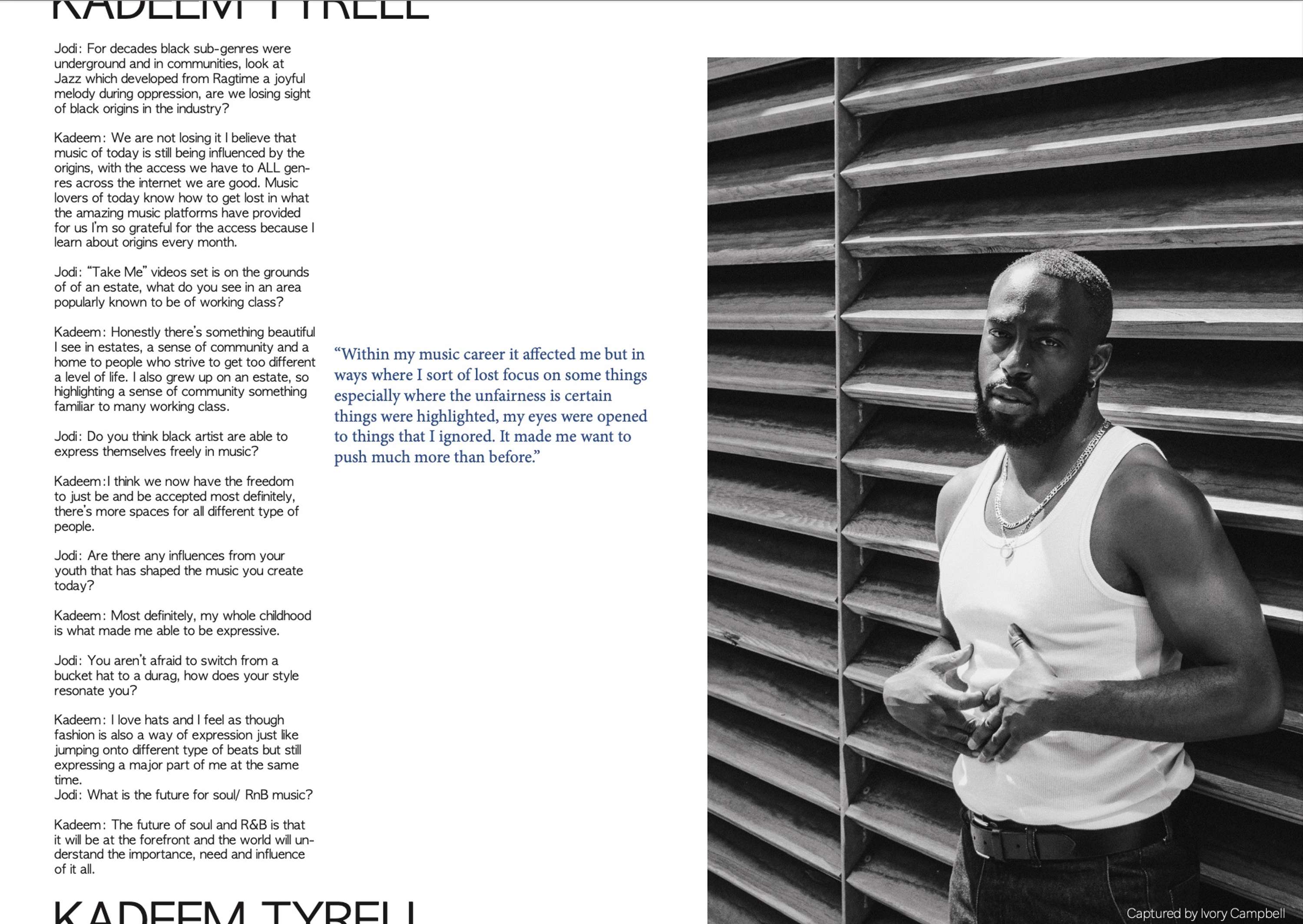 Interview with musician, Kadeem Tyrell by Jodi Clarke