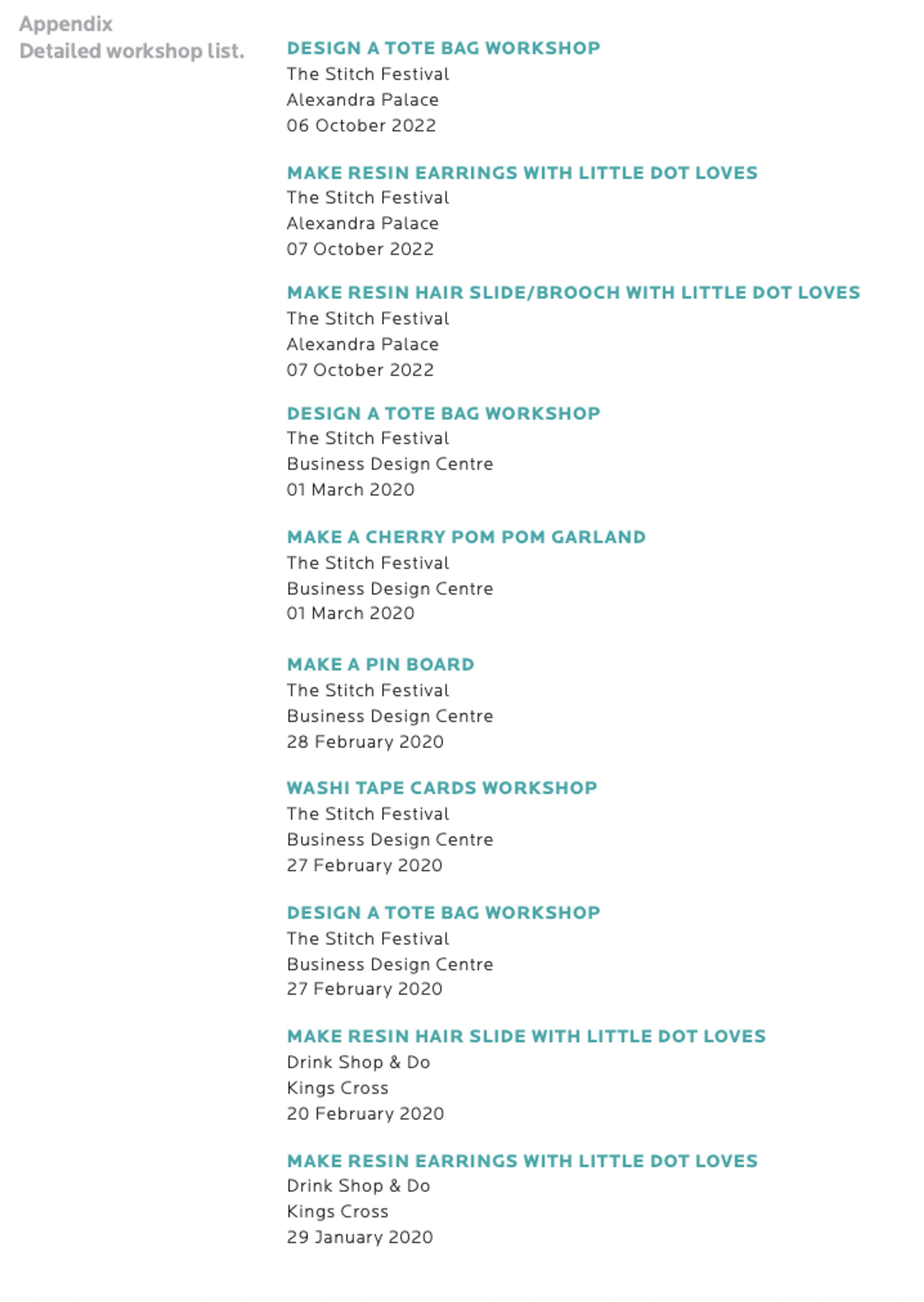 Workshops list by Camila Bertolini