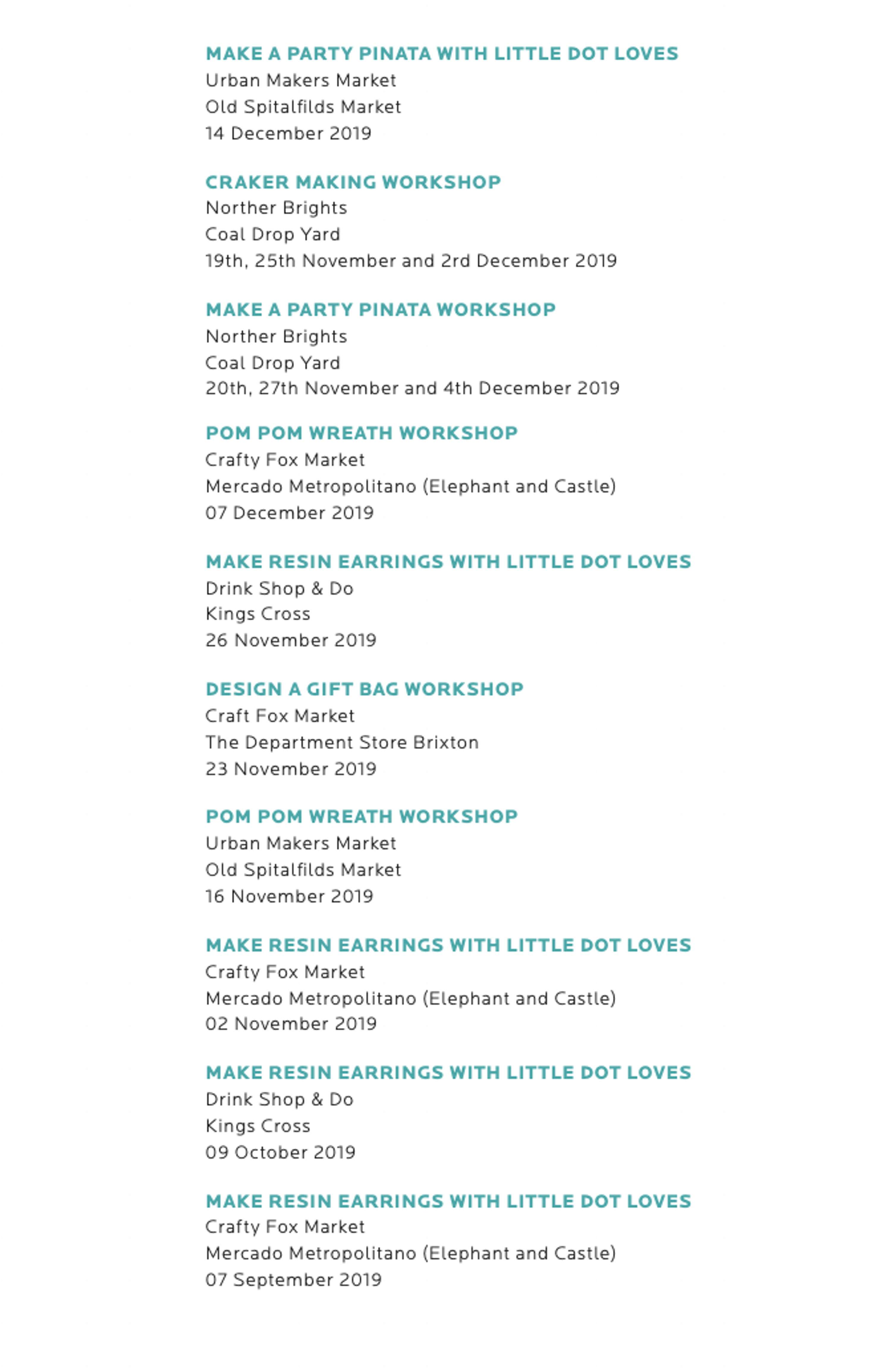 Workshops list by Camila Bertolini