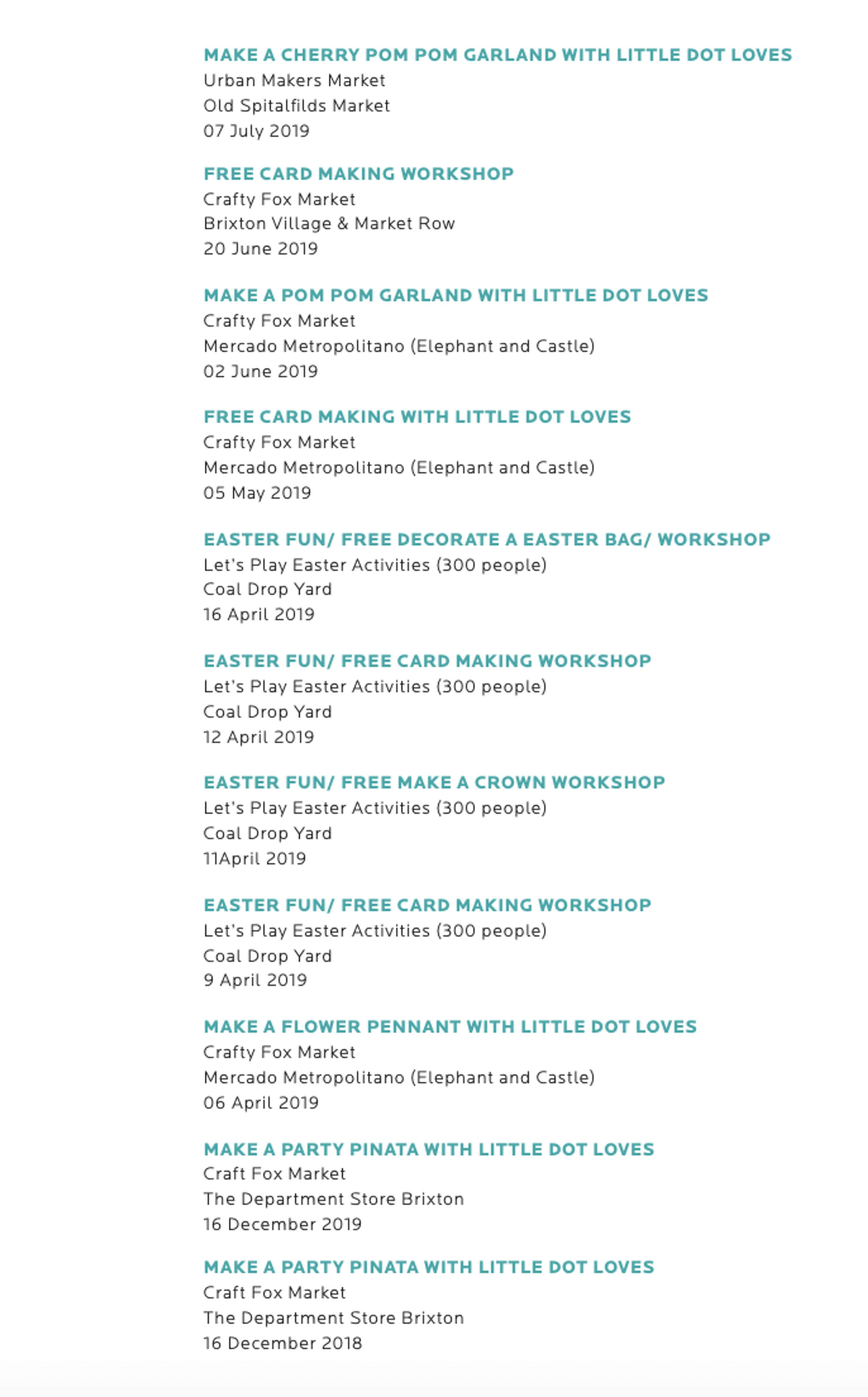 Workshops list by Camila Bertolini