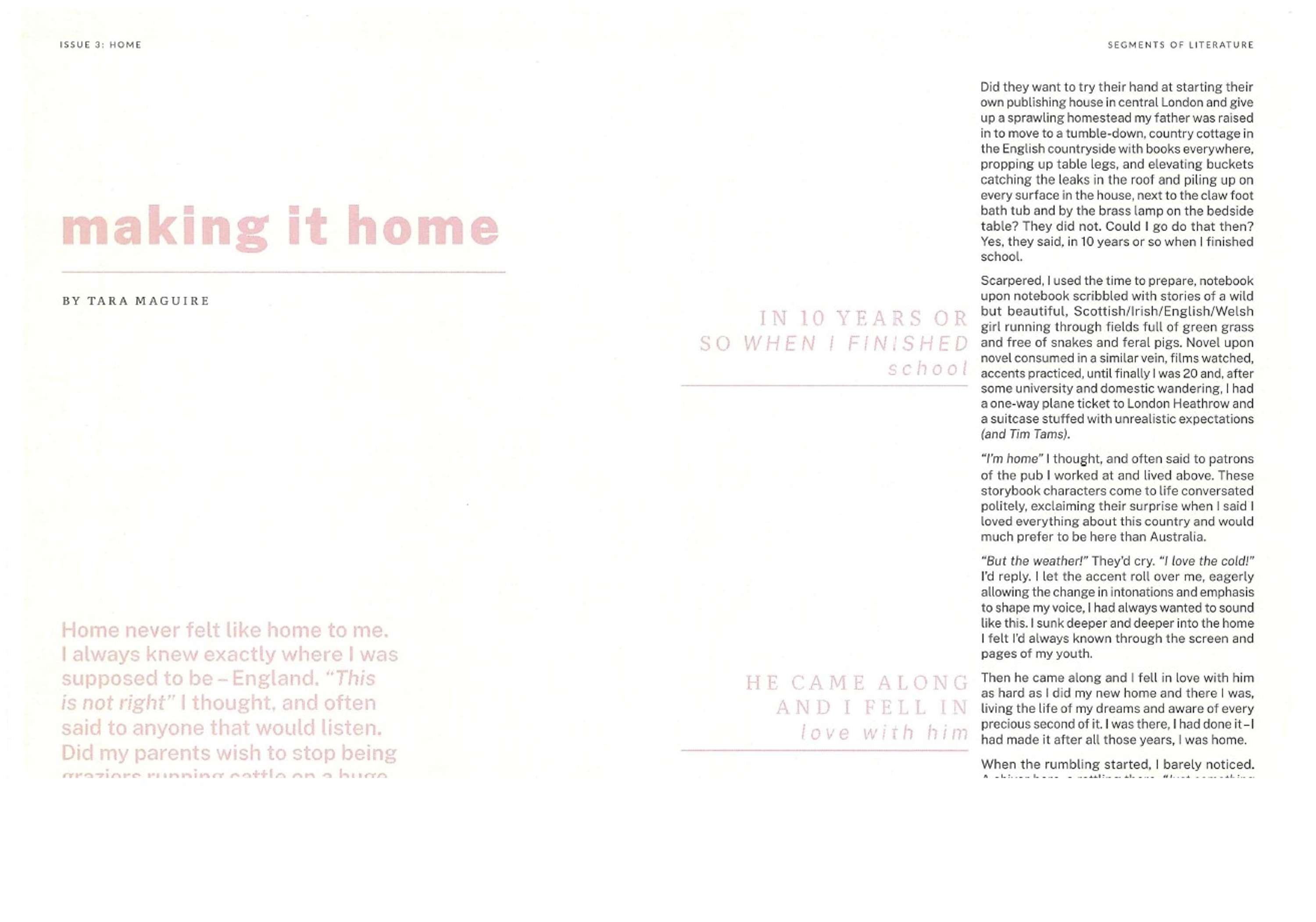 Any Segment Magazine - Feature Article "Making it Home" by Tara Maguire