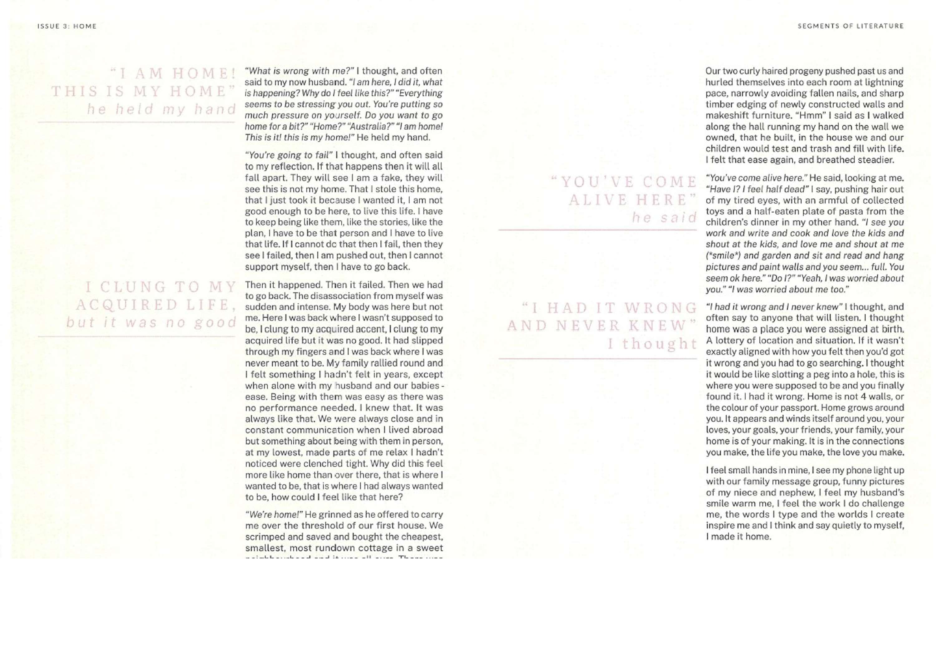 Any Segment Magazine - Feature Article "Making it Home" by Tara Maguire