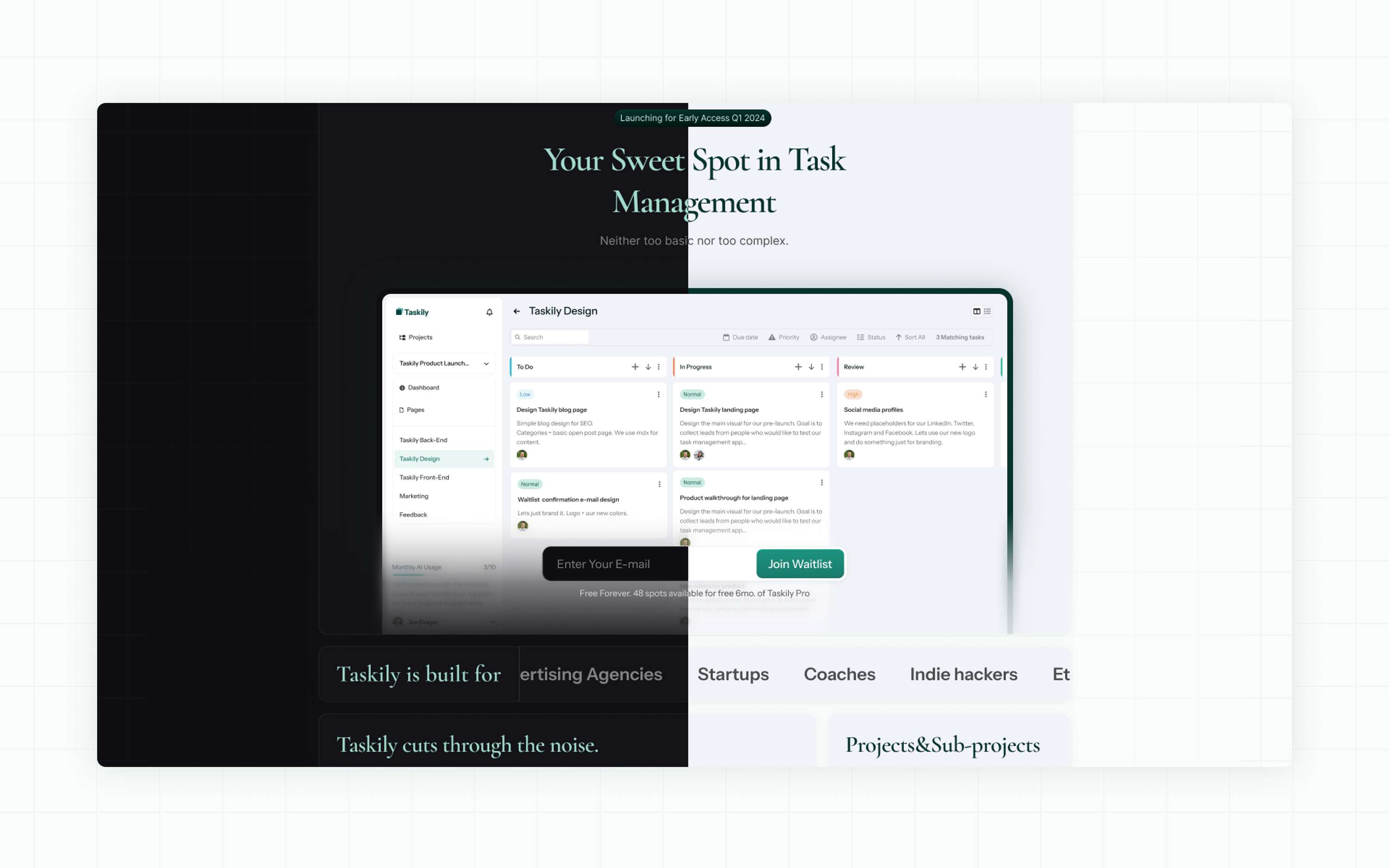 Taskily brand identity&landing page design + SaaS dashboard concept by Tanel S