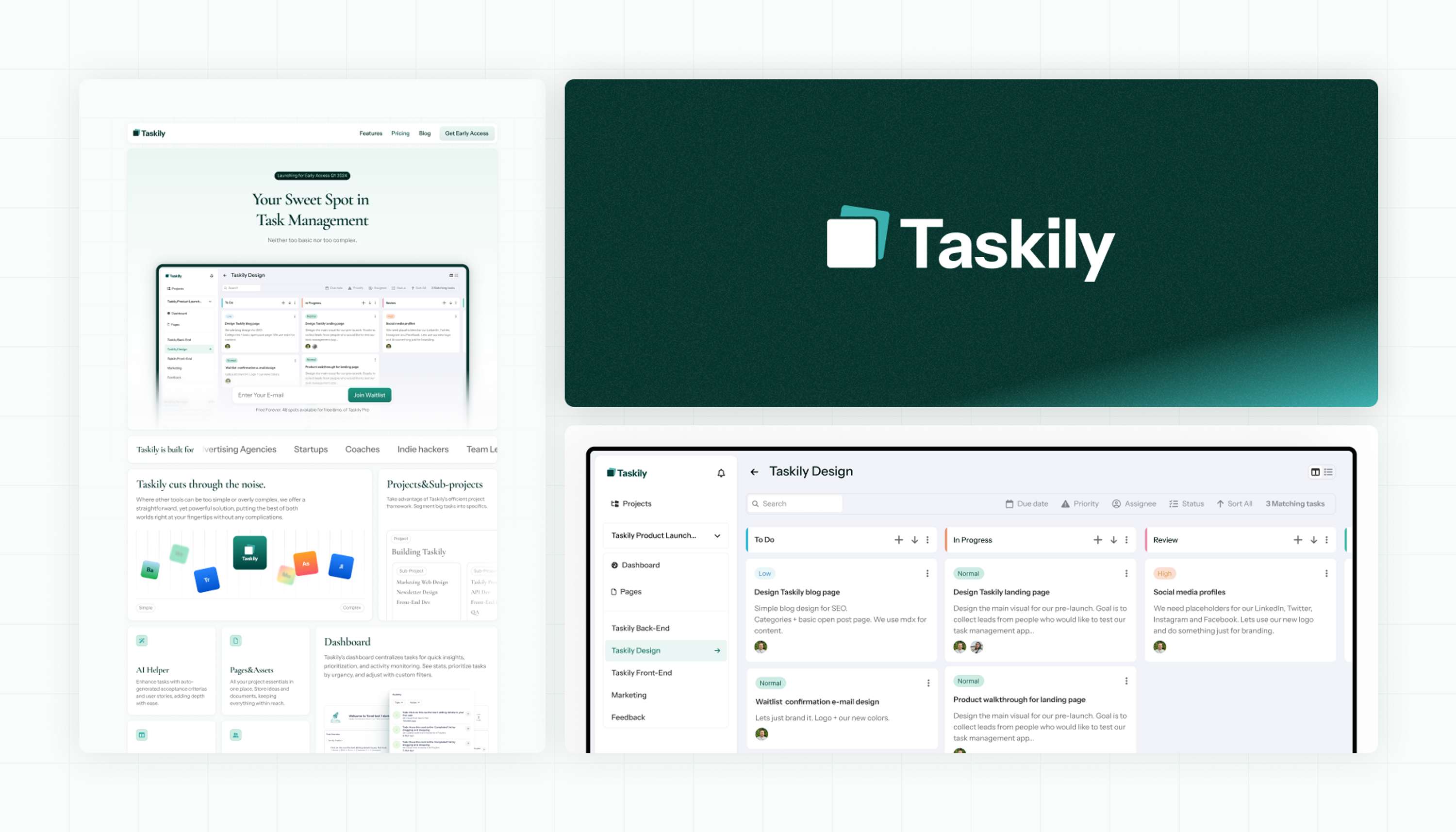 Taskily brand identity&landing page design + SaaS dashboard concept by Tanel S