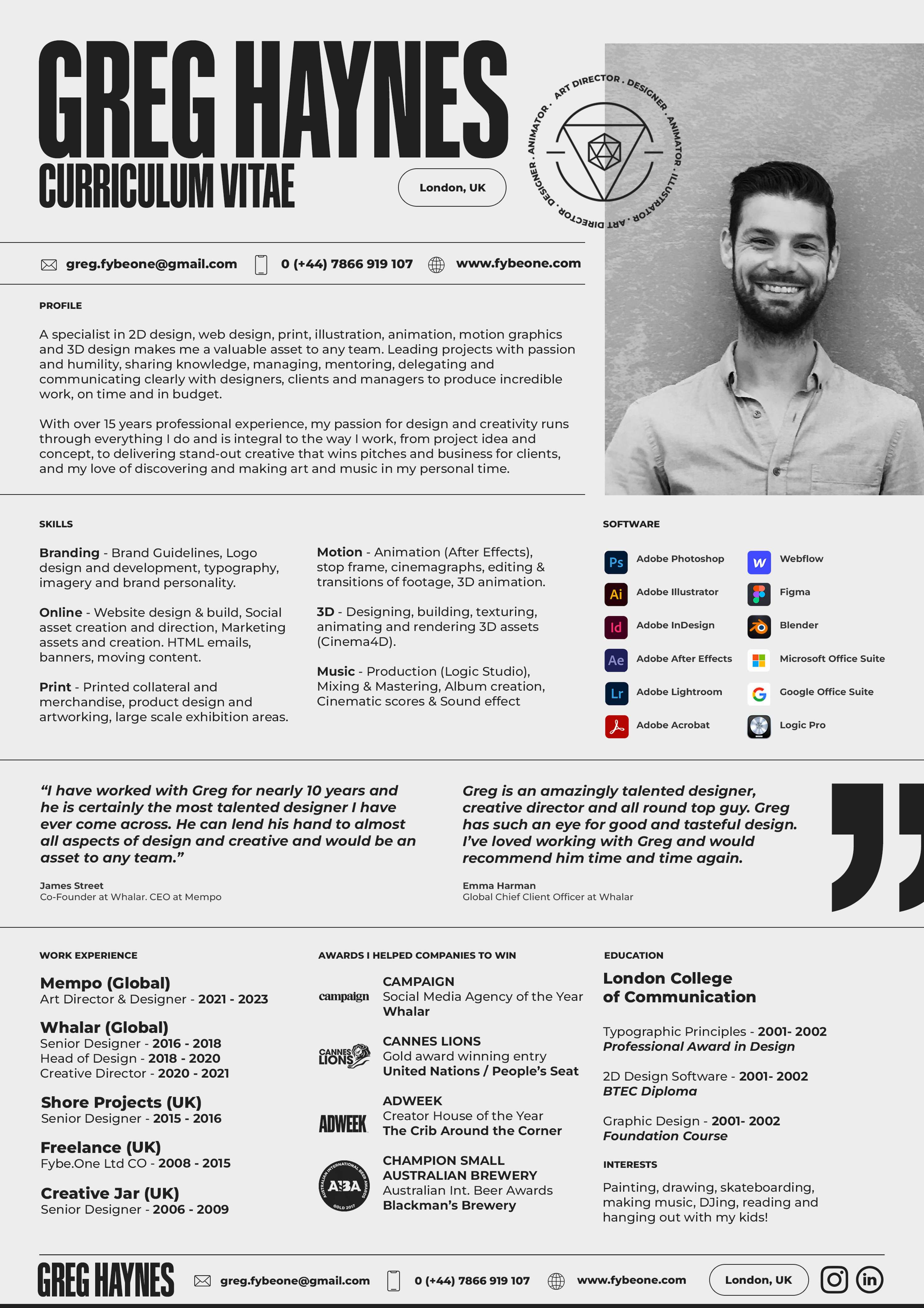 Portfolio/CV by Greg Haynes